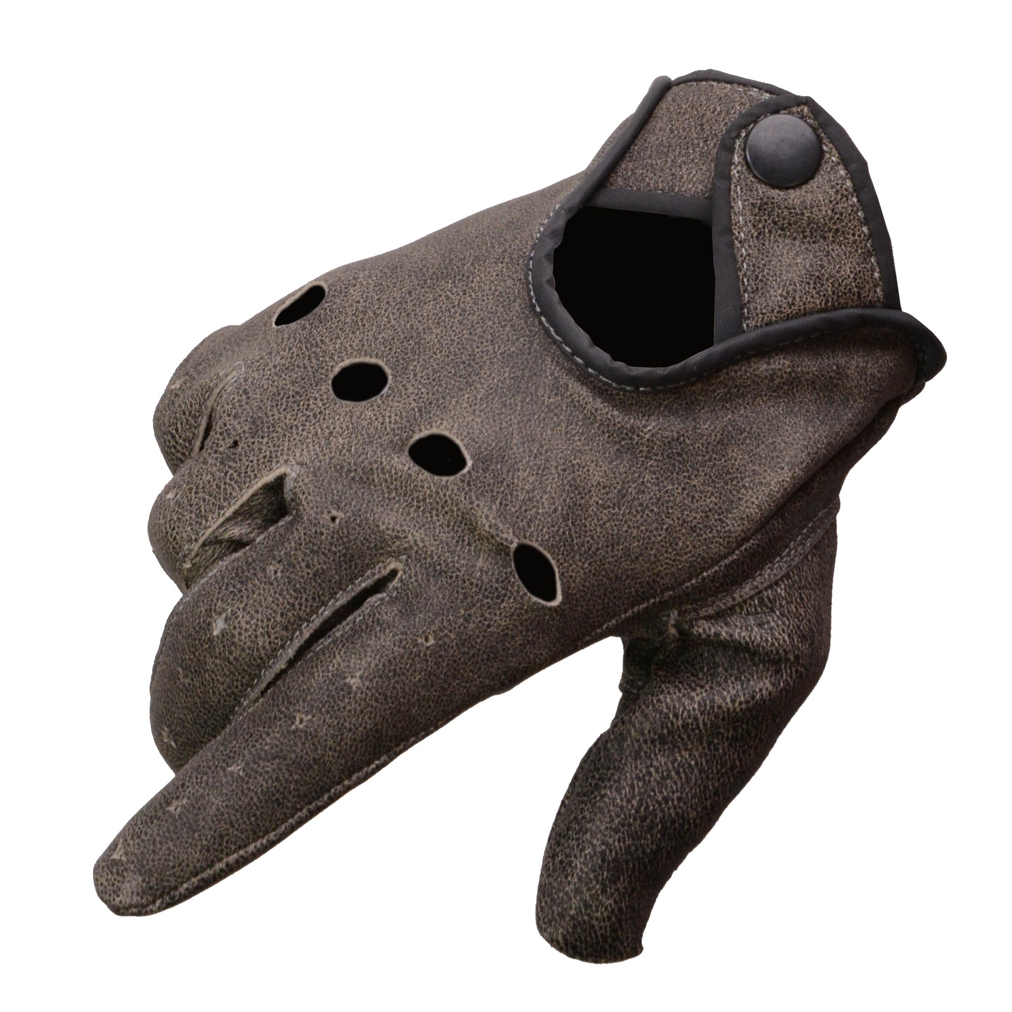 Men's Distressed Grey Men's Leather Driving Glove w/Wrist Snap (X-Small)