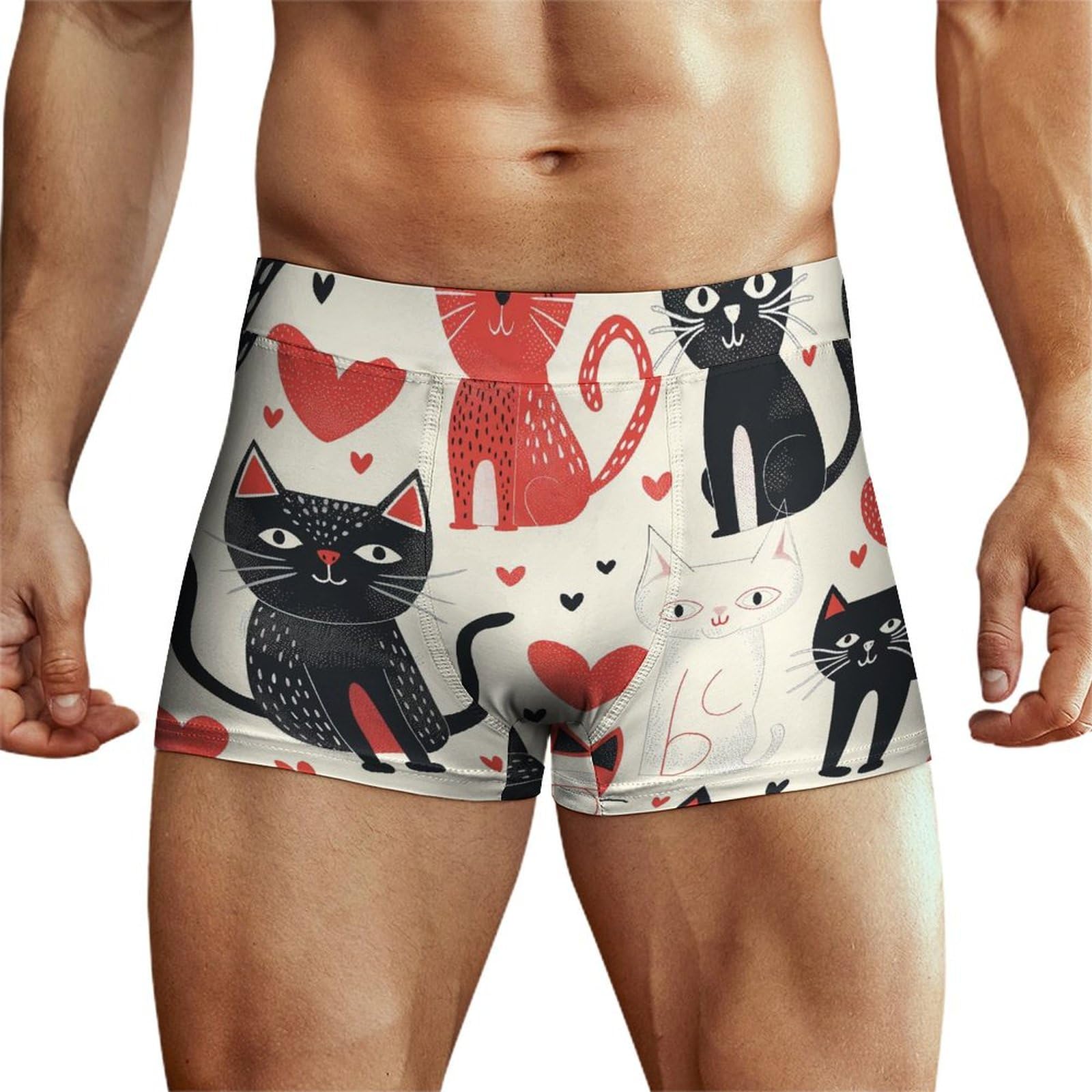 Xjlapws Men's Multi1 Underpants Cute Cats Hearts Pattern Underwear Stretch Boxer Briefs For Man
