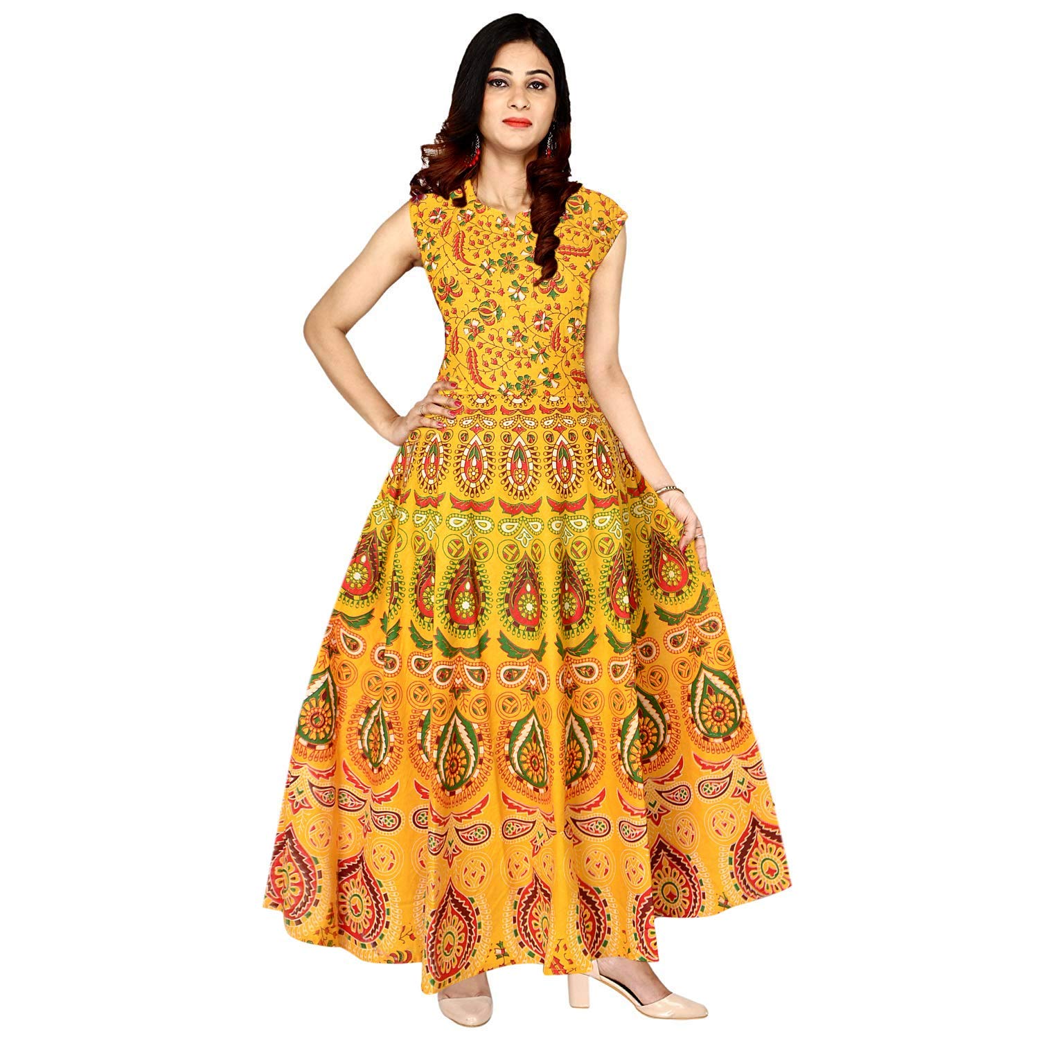 Siya Enterprises Present Women's 100% Cotton Jaipuri Print Long Midi Maxi Dress-picture-28