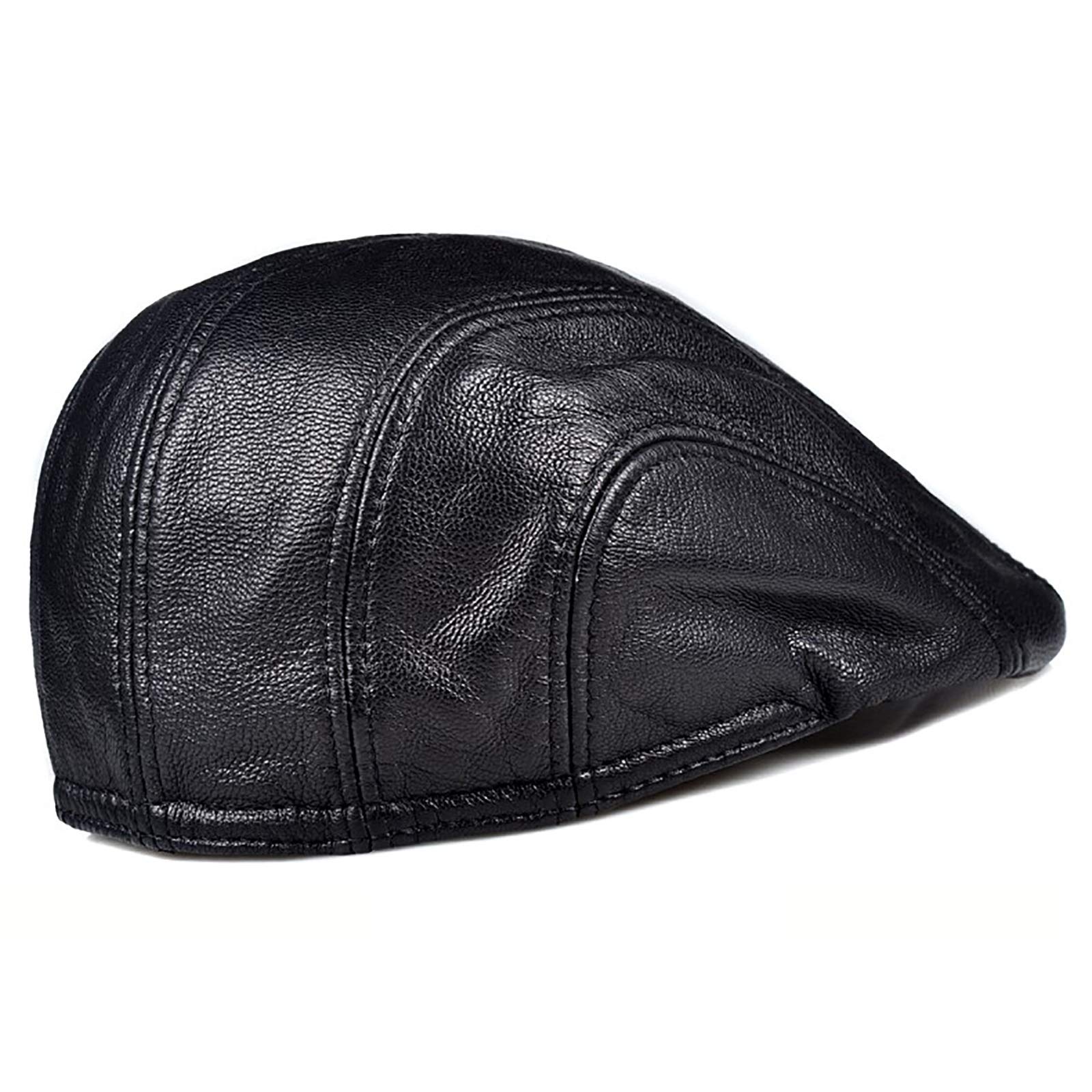 G&F Uomini Pelle Berretto Cappello Piatto Nero Strillone Golf Cappelli Tenere Caldo Moda 54-62 Cm (Color : Black, Size : L)