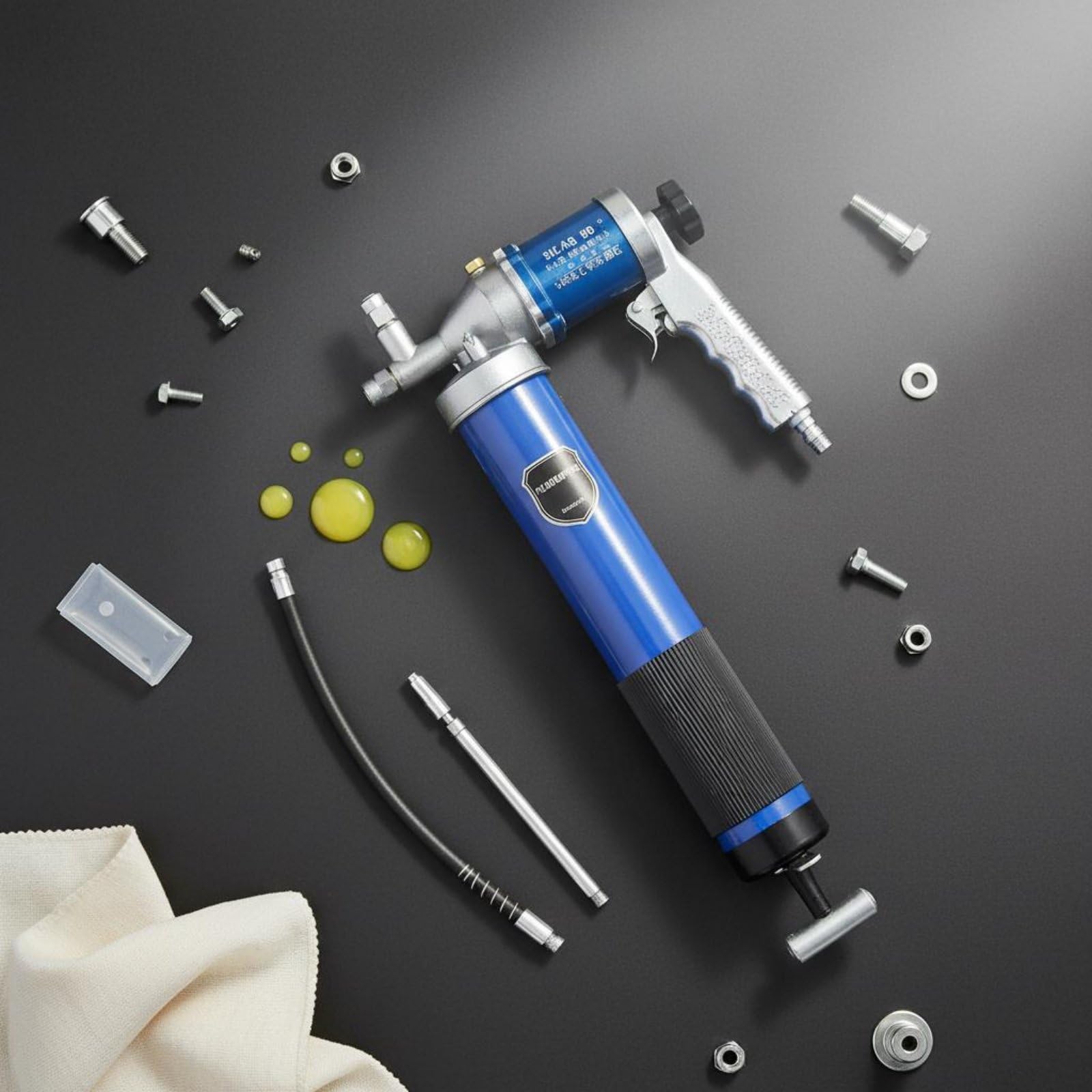 Inyector de Grasa Profesional Bomba Engrasadora Pistola Engrasadora Herramienta de Lubricación Neumática de Aleación con Sellos y Cabezal Rígido, Barril Giratorio