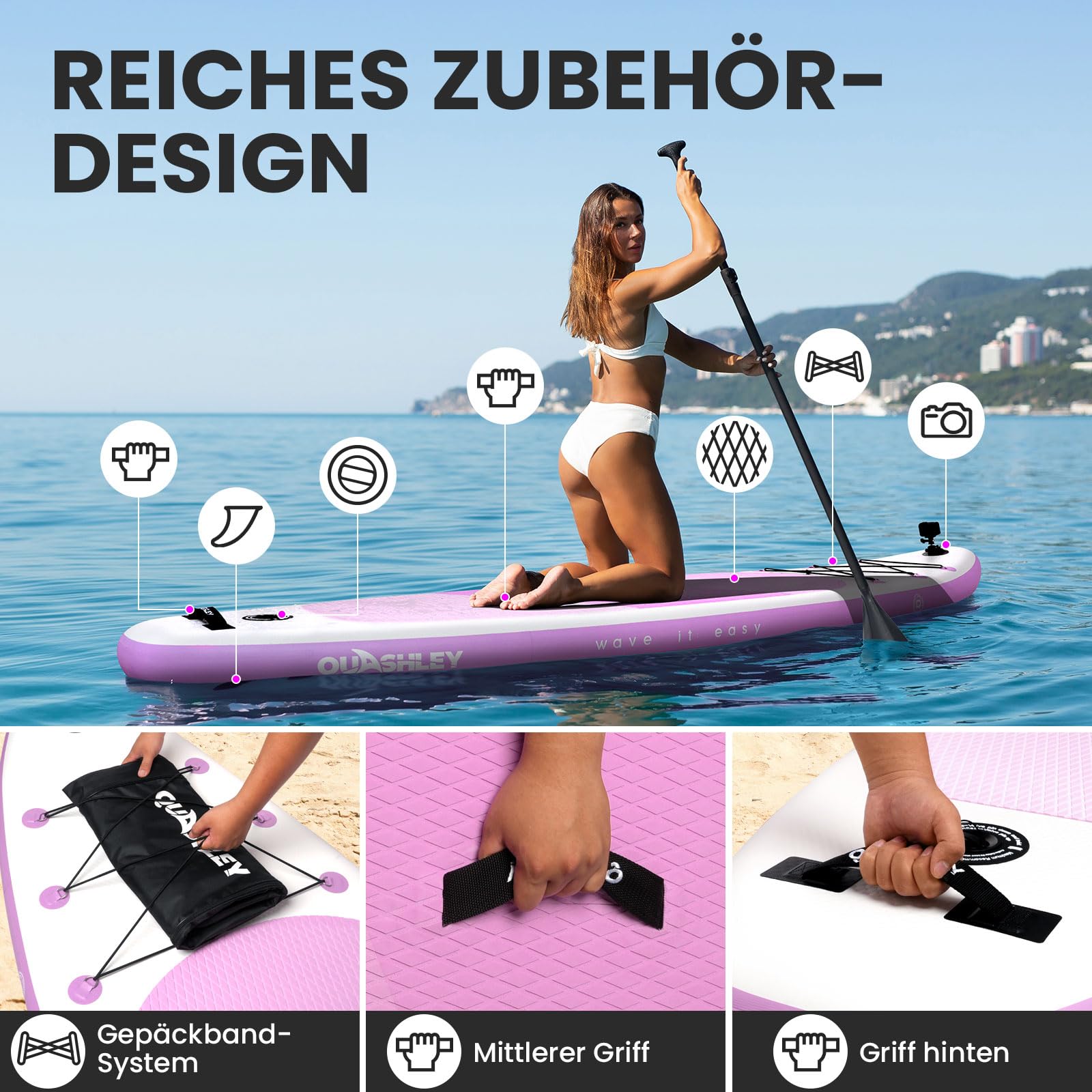 SUP Board, Aufblasbares Stand-Up Paddle Board für alle Könnensstufen, ideal für Einsteiger & Familien, Mit Komplettes Zubehör