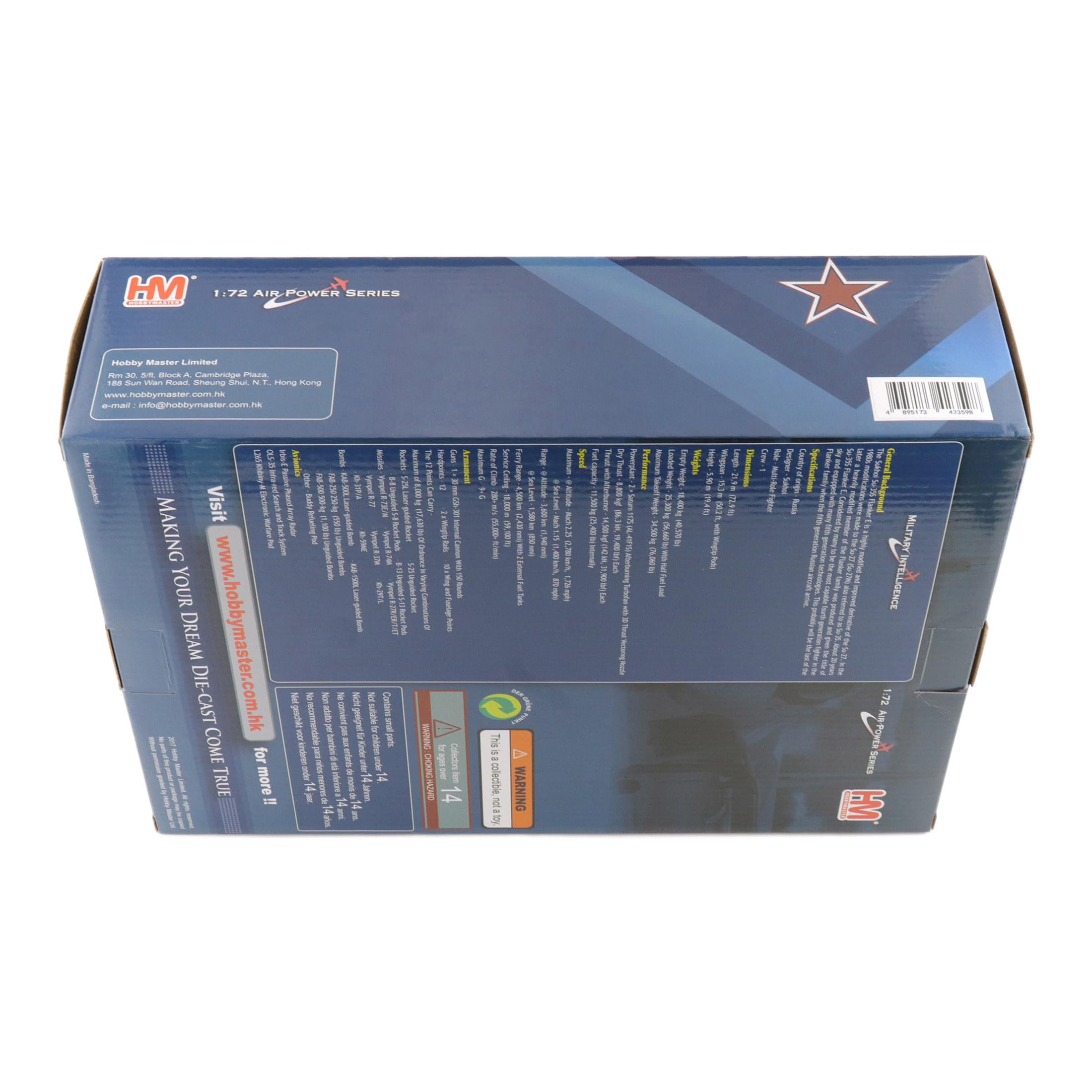 Hobby Master | Replica di aerei militari in scala 1:72 | Su-35 Flanker Prototype 904, Aeronautica militare russa (con 2 x pod ECM, 4 x R-77, 2 x KH-59, 2 x KH-31, 2 x KAB-1500L) | Modello HA5717