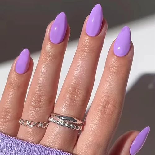 Solid Color Purple Press on Nails- Medium Almond Fake Nails