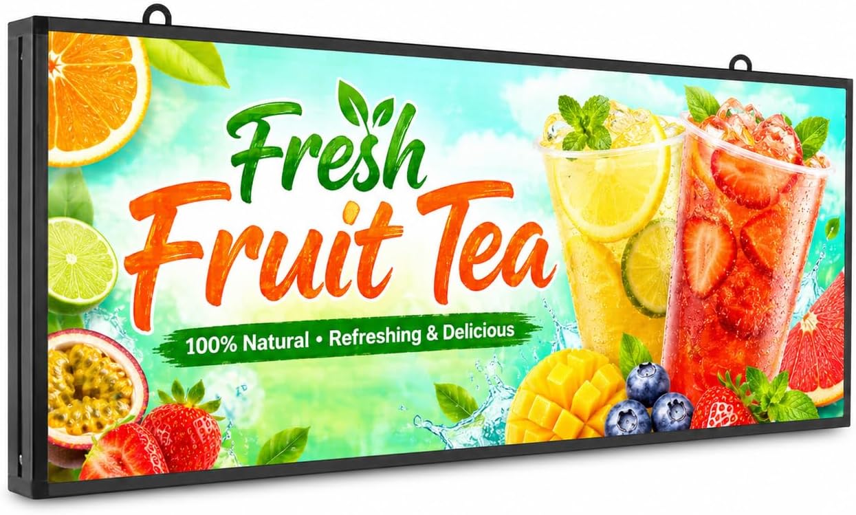 P5 Outdoor LED Sign 39" x 14", WiFi & USB Programmable Full-Color Message Board, IP65 Waterproof High Brightness Scrolling LED Display for Storefront, Restaurant, Café, Bar and Business Advertising