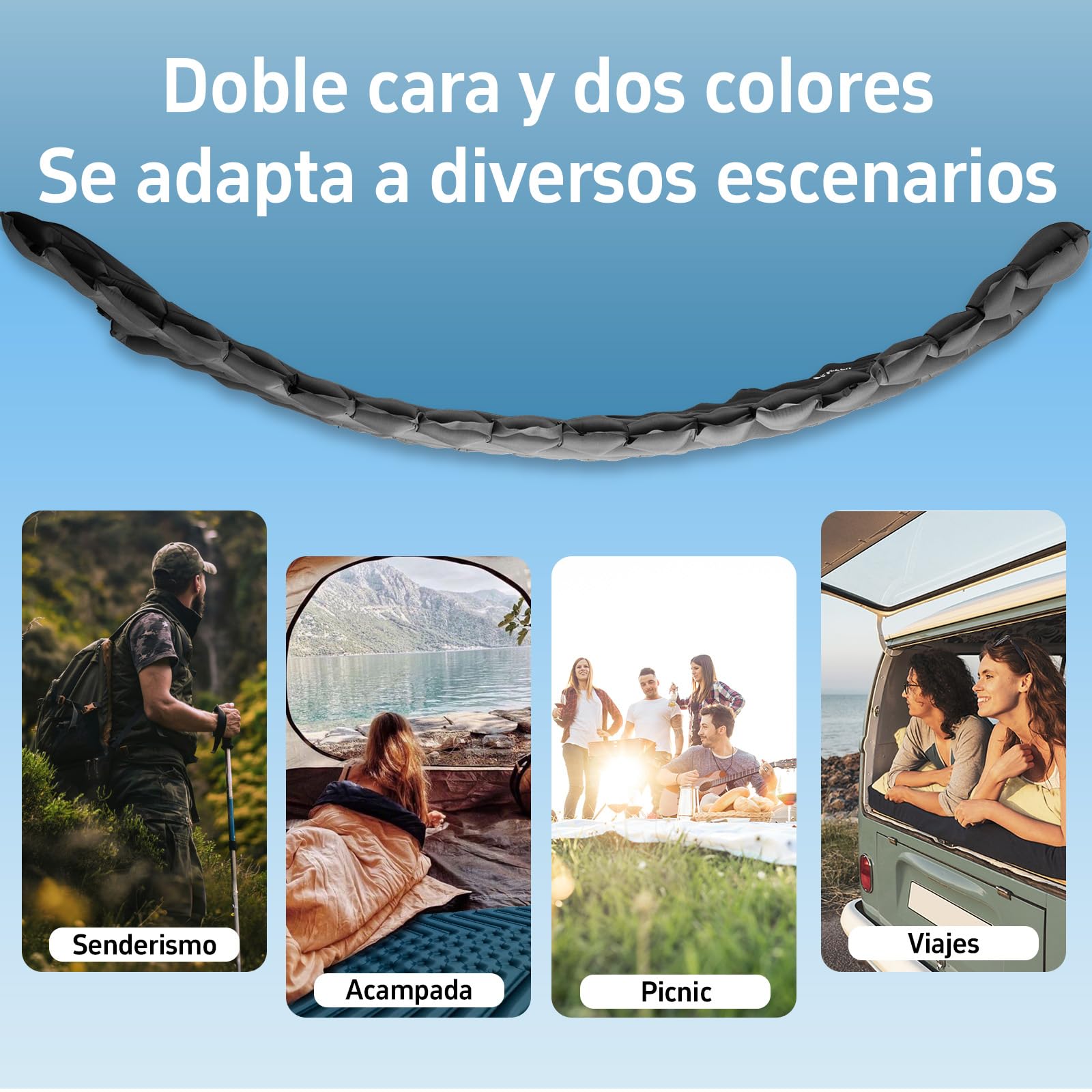 Colchón Inflable Ultraligero (Almohada). Colchón Inflable portátil para Playa, Camping y Senderismo. (Azul)