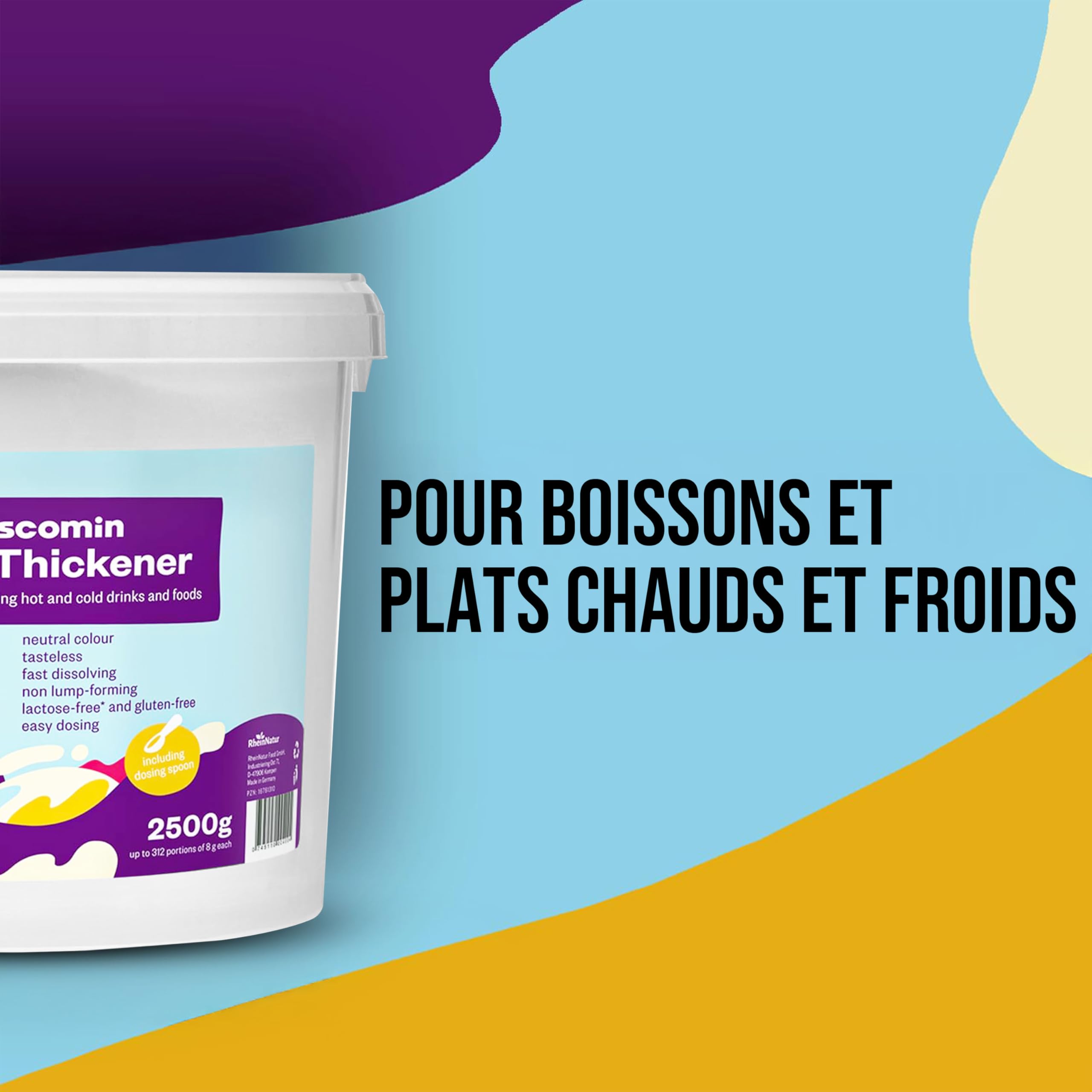 RheinNatur Viscomin Poudre Épaississante 2,5 kg – Poudre épaississante pour boissons et aliments – Agent épaississant pour épaissir les boissons et les plats – Vegan et sans goût