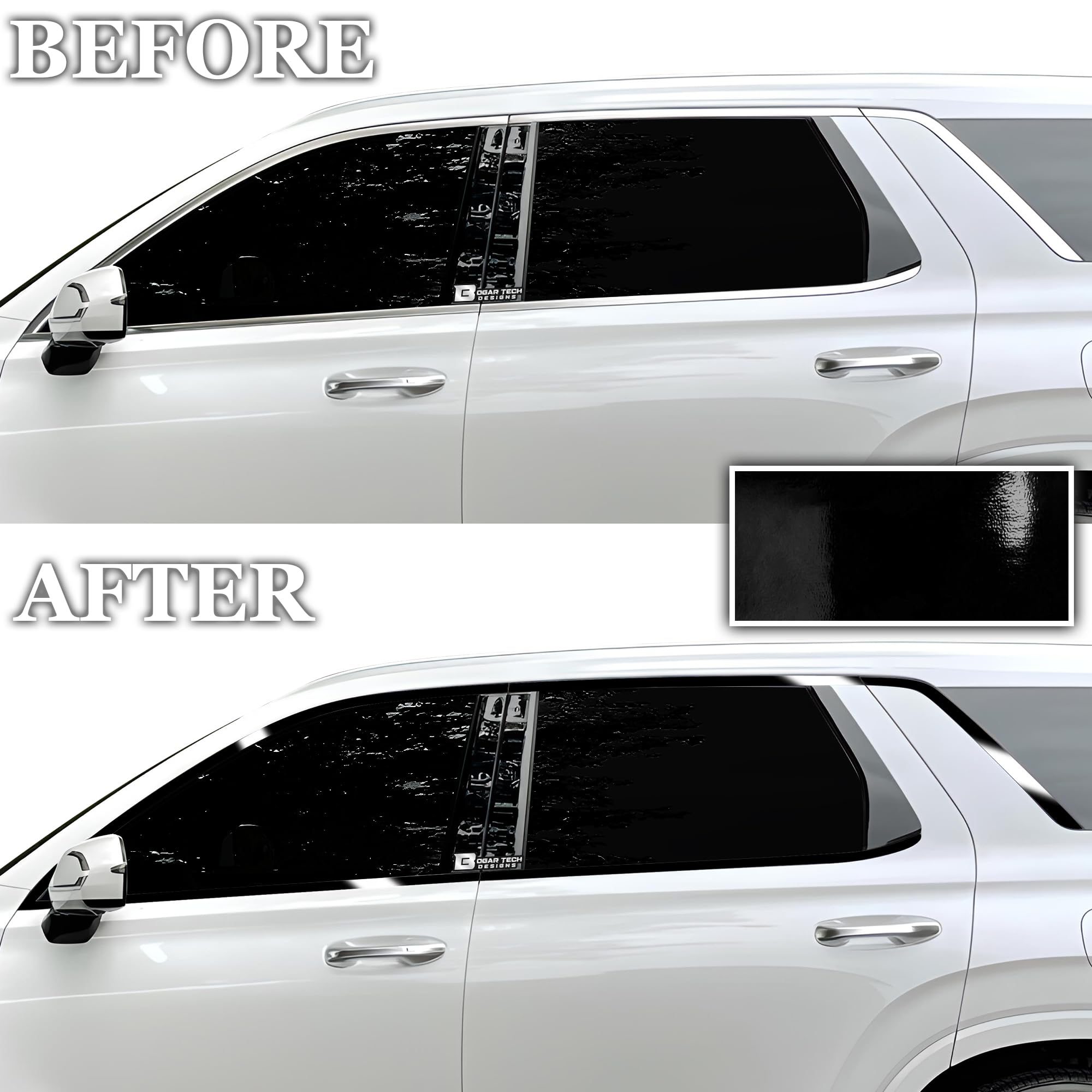 BOGAR TECH DESIGNS Side Window Chrome Delete Dechrome Film Overlay Compatible with Hyundai Palisade 2020-2025 Gloss Black — view 3