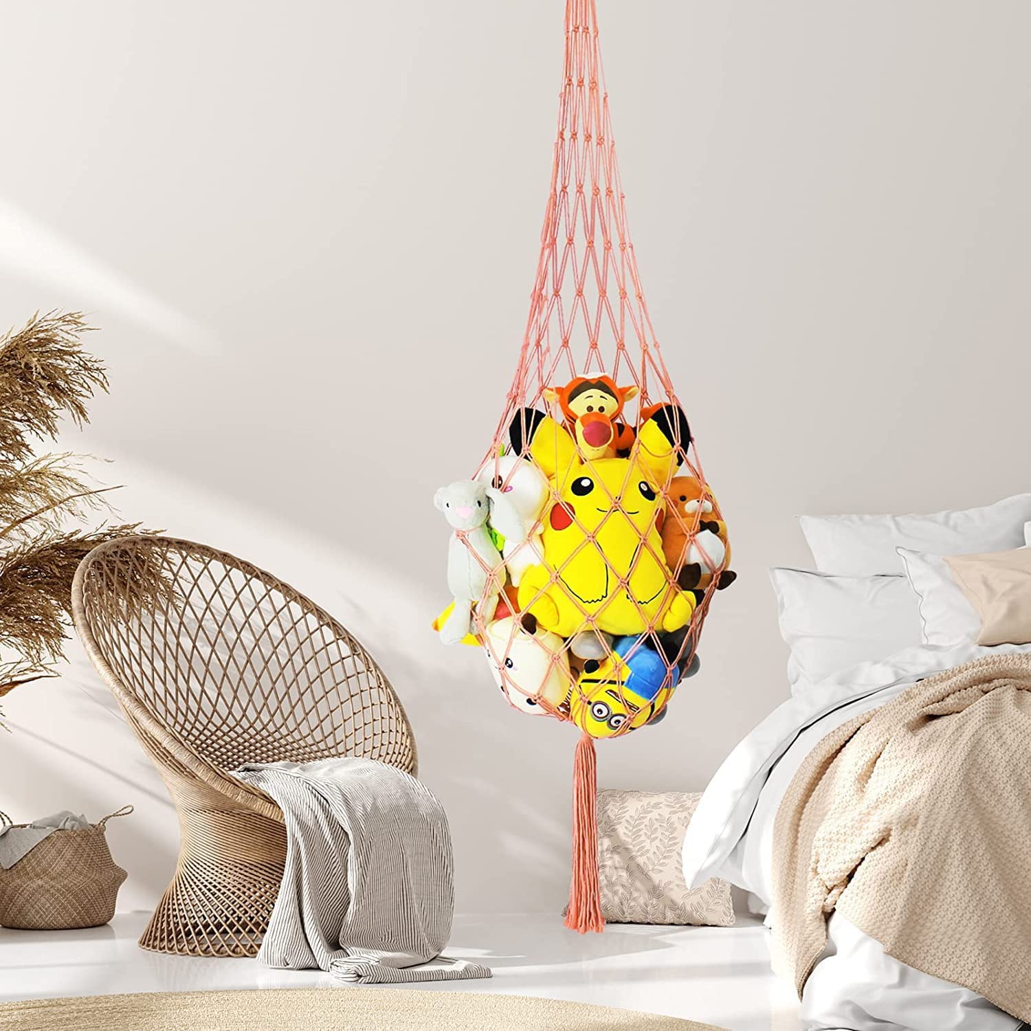 Hamac Filet En Coton Pour Peluches - 2 Mètres, Avec Crochet Et Cheville - Rangement Mural Ou Plafond Pour Chambre D'enfant