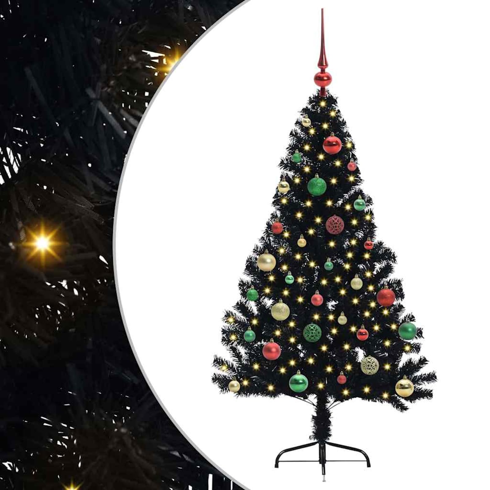 Tidyard Albero di Natale Artificiale con luci Integrate, Albero Natalizio Pre Illuminato LED 150 cm in PVC Nero, Decorazione per Soggiorno Giardino terrazza