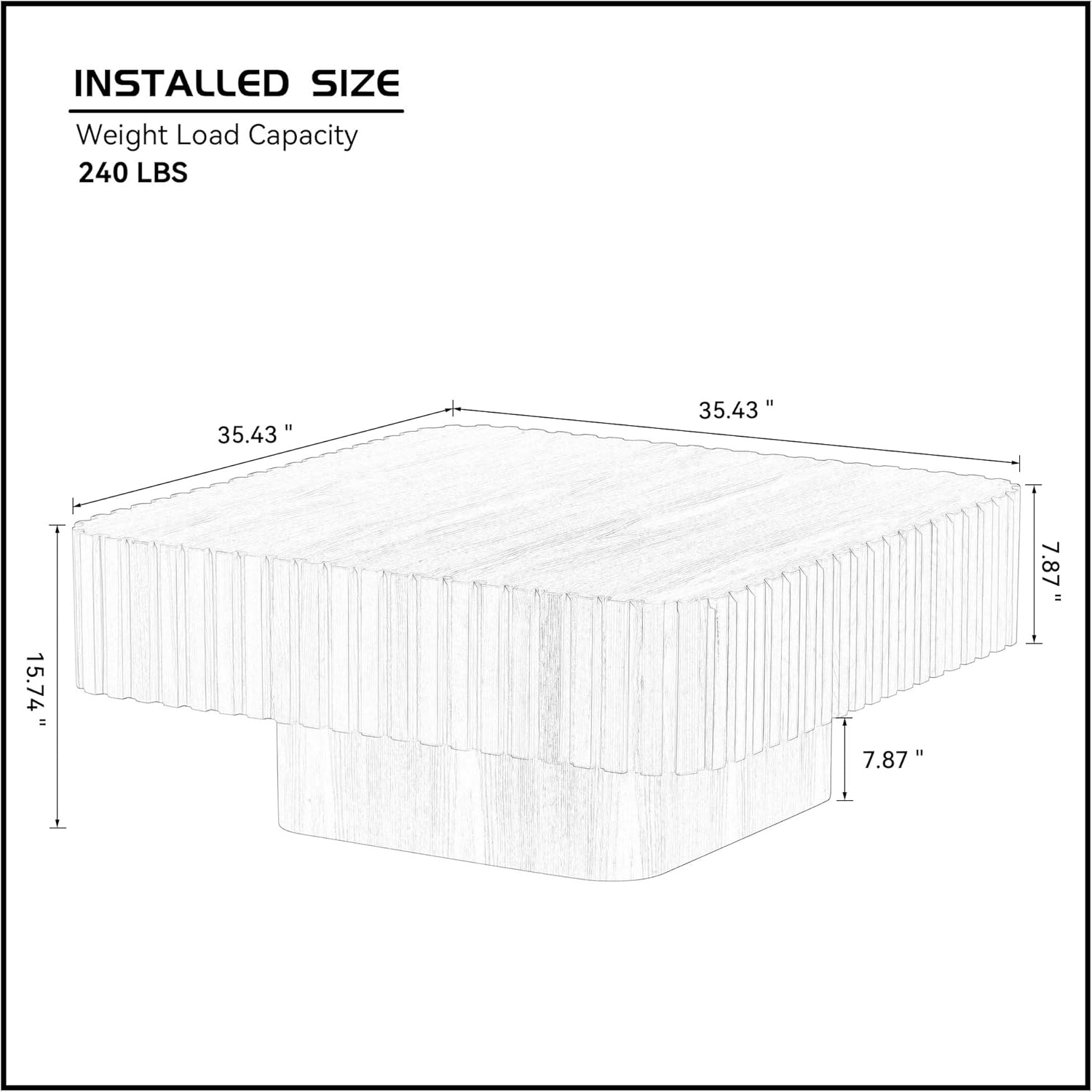 Square Coffee Tables for Living Room, 35.43" Wood Rustic Center Tea Table Modern Accent End Table, with Sturdy Curved Base and Minimalist Fluted Side, Walnut