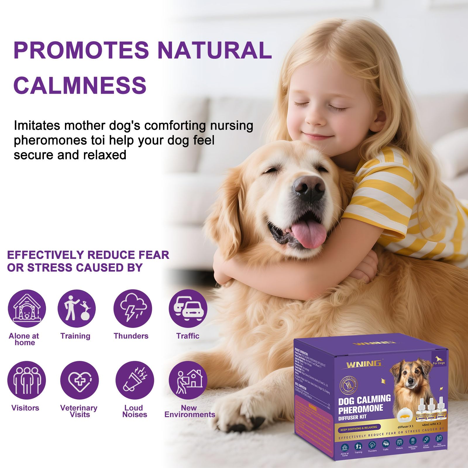 Diffusore di Feromoni Calmanti per Cani, 1 Diffusore + 3 Ricariche, Riduce Ansia da Separazione, Stress, Abbaiare e Mordere, Effetto Calmante e Rilassante (3)