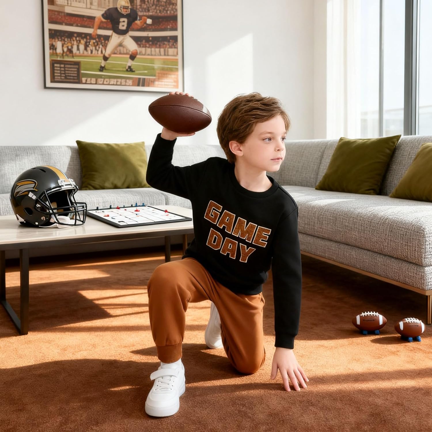 Toddler Baby Boy Fall Winter Clothes Boys Long Sleeve Football Sweatshirt Top Pants 2PCS Set 18M 24M 3T 4T 5T - Image 2