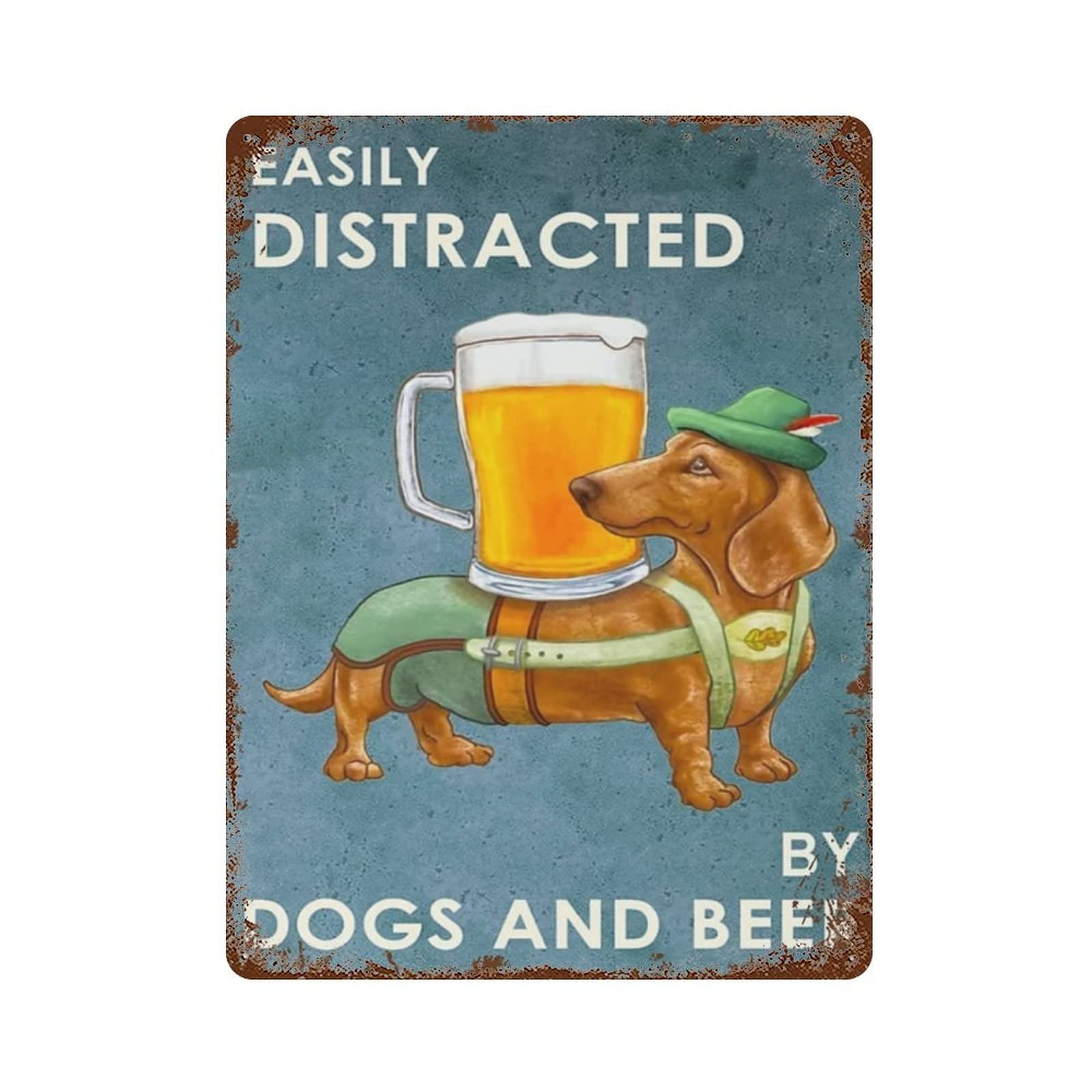 AOOEDM Easily Distracted By Dogs And Beer Vintage Metal Tin Sign for Home Coffee Shop Office Wall Art Metal Poster Garage Decor Man Cave Sign Inspirational Quote Wall Decor