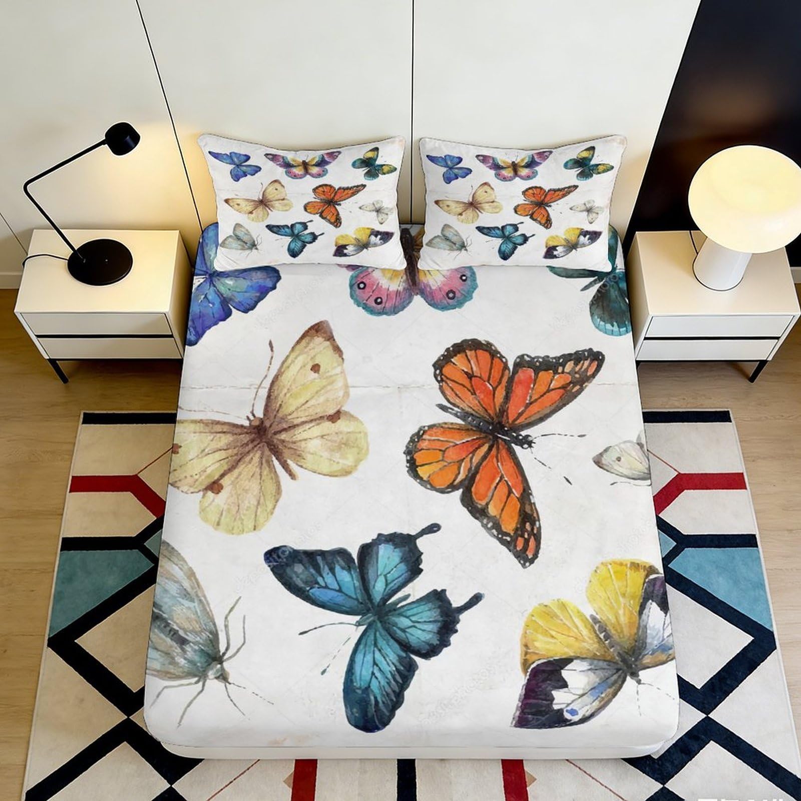 Decorative Butterfly Fitted Sheet 3D Printed, Soft Touch Microfiber Bed Cover for Bedroom, Guest Room, Wrinkle Resistant, Apartment Bedding, Easy Care, 120x200x25cm