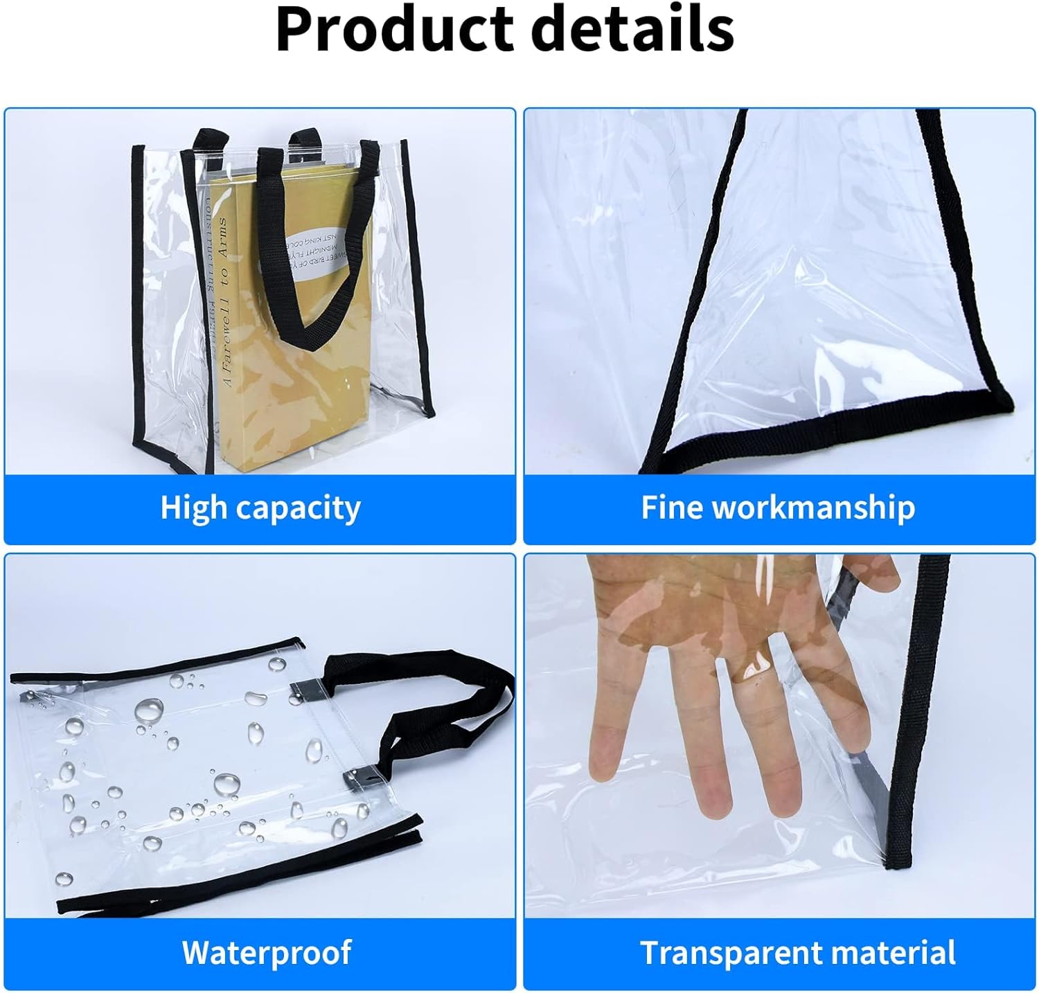 12 x 12 x 6 Inch Clear Tote Bags PVC Plastic Tote Bag With Handles for Work Beach Lunch Sports, Concerts - Image 4
