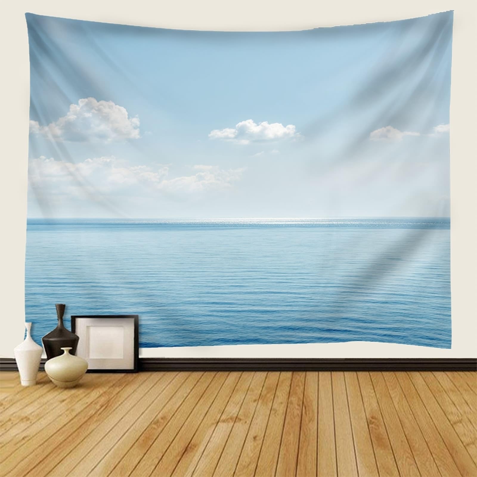 Skcess Wandteppiche Hellblau, Polyester Wandteppich Natur Meereslandschaft 260x240cm