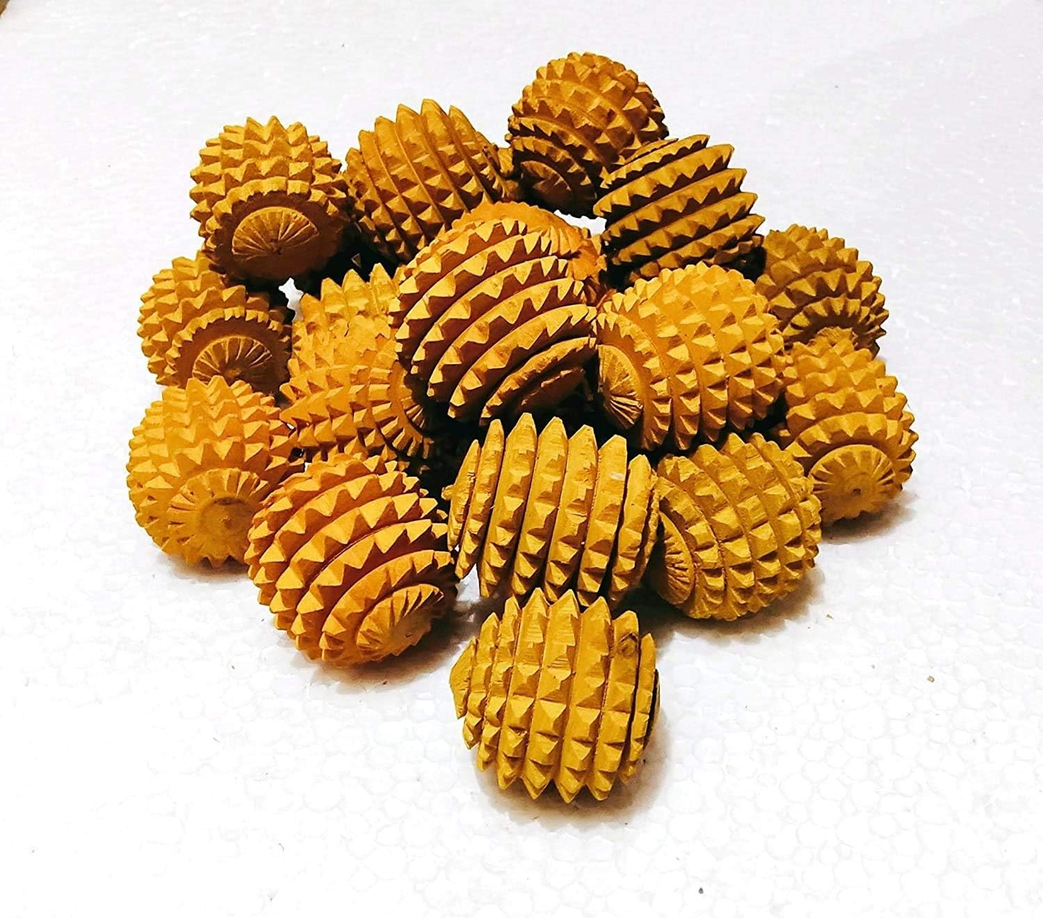 LRK Acupressure Wooden Ball Hand Roller Palm Massager Tools for Body Stress Buster (Yollow Colour) - Pack of 12