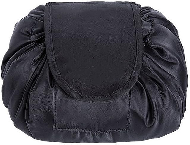 Drawstring Makeup Bag,ONEGenug Cosmetic Bag,One-Step Toiletry Organizer, Cosmetic Pouch for Lazy Ladies Black