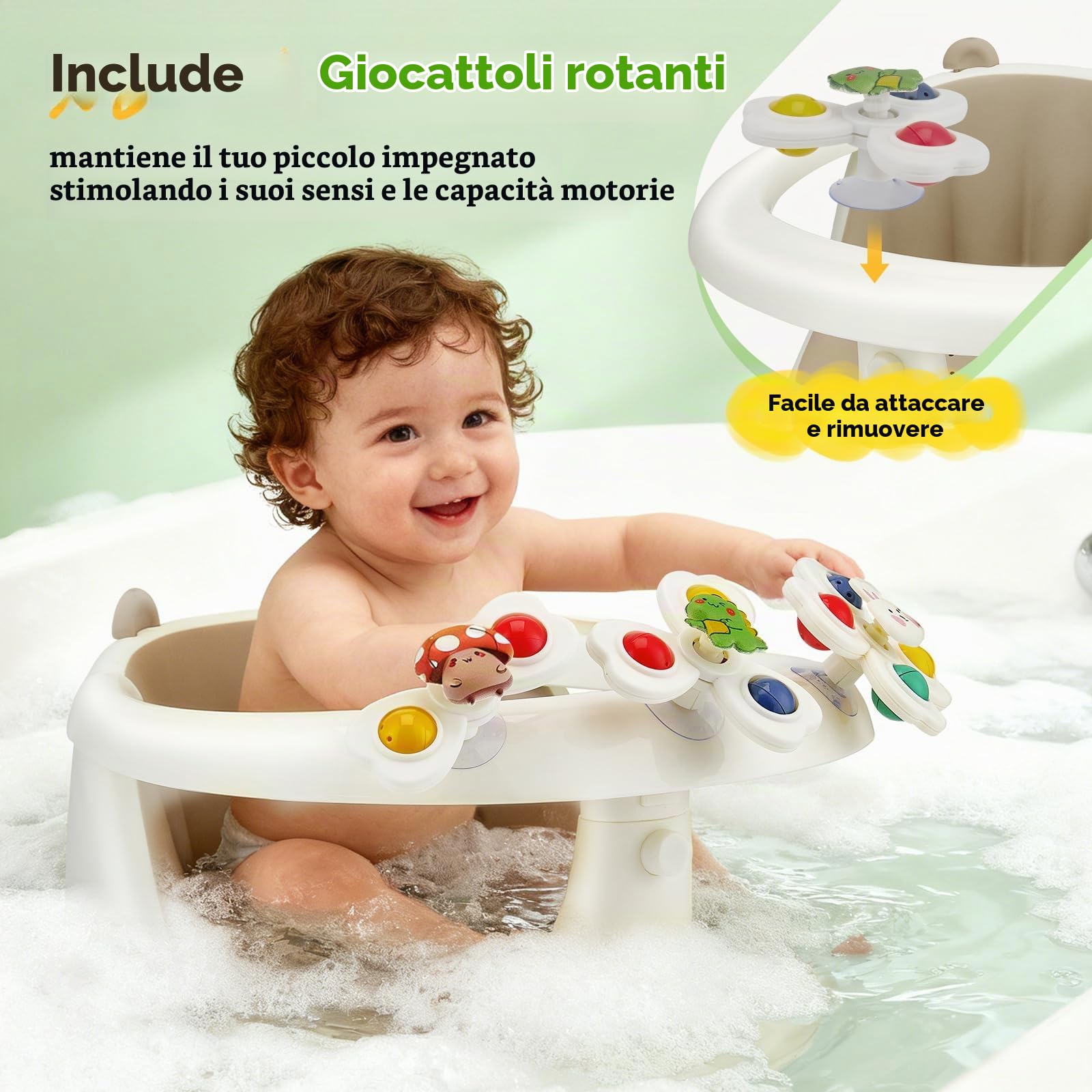 Seggiolino da bagno per bambini dai 6 mesi in su, con 4 ventose forti, schienale ergonomico
