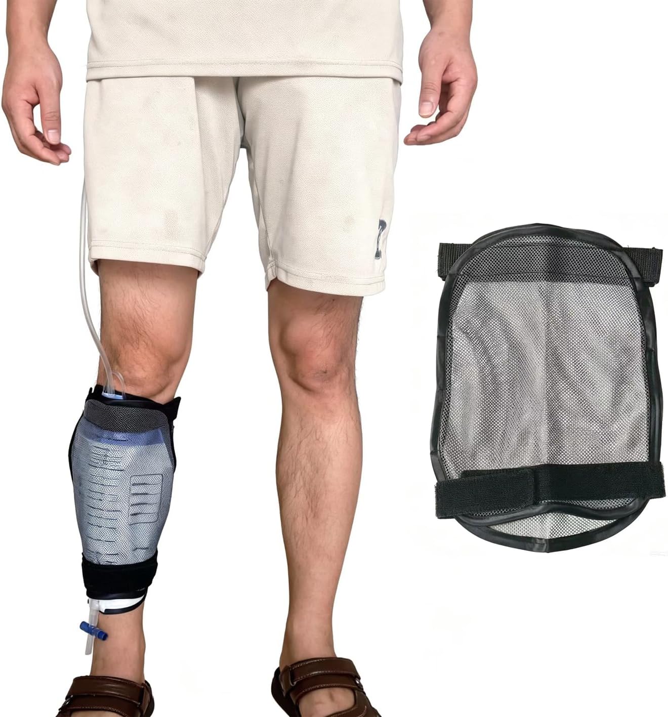 Mesh Catheter Leg Bag Urinary Drainage Cover with Adjustable Strap (Gray 2) | Soft Breathable Fabric Sleeves, Urine Holder for Legs, Easy to Use Foley Supplies Men Women Pocket Collection Bags