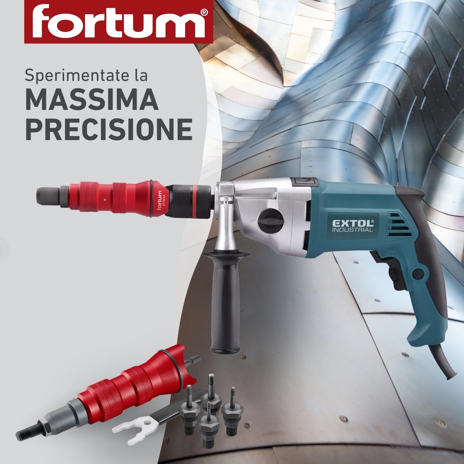 Accessorio per dado rivetto per avvitatrice a batteria e trapano I Rivettatrice per dadi in alluminio, acciaio e acciaio inox I Per rivetti ciechi con inserti M3-M8 I Adattatore