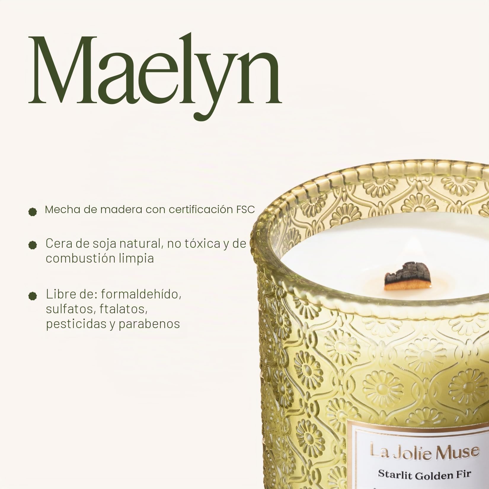 LA JOLIE MUSE, Vela Perfumada de Abeto Balsámico y Madera de Cedro, Vela de Regalo Dia de la Madre, Aroma Amaderado Para el Hogar, Vela de Tarro de Vristal Grande, 80 Horas de Combustión, 550g