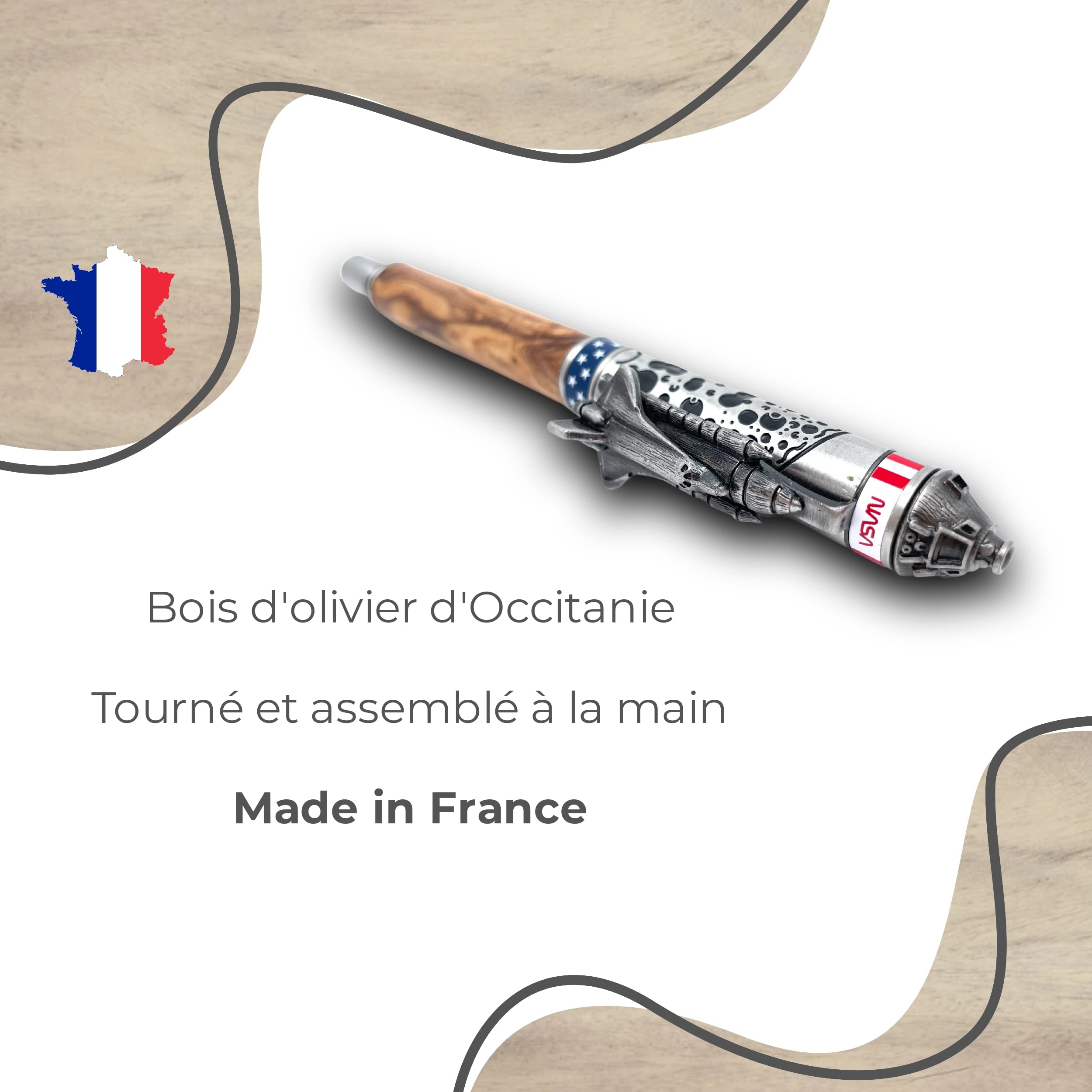 Bolígrafo personalizado | NASA | de madera con nombre, nombre, texto, personalizable grabado láser, idea original y única, hecha a mano, caja de regalo para hombre y mujer