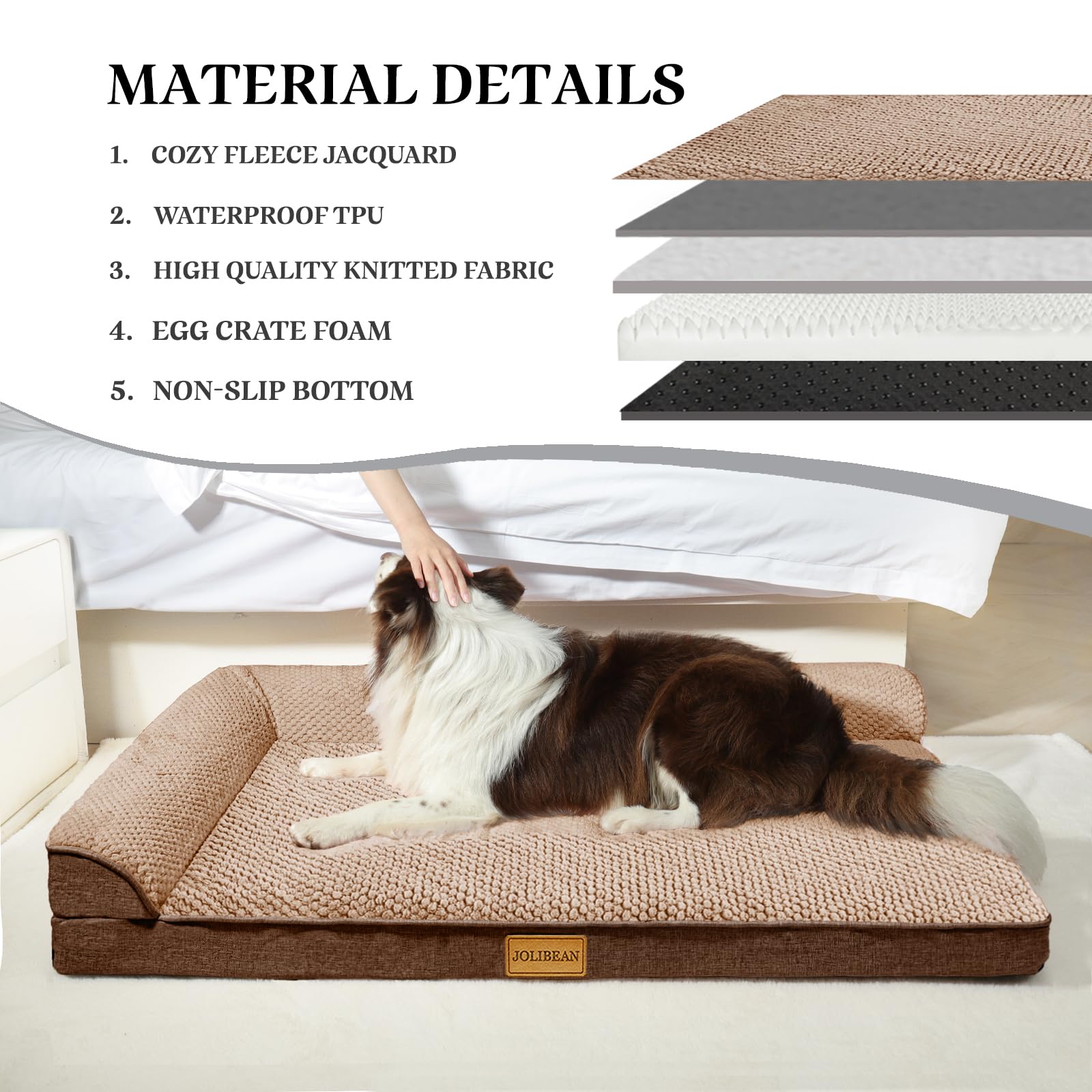 Cama Perro Jacquard Extra Grande Ortopédica, Colchoneta Perro con Espuma De Caja De Huevos de L, Sofá Perro con Impermeable Lavable Desenfundable, 122x76cm, Marrón