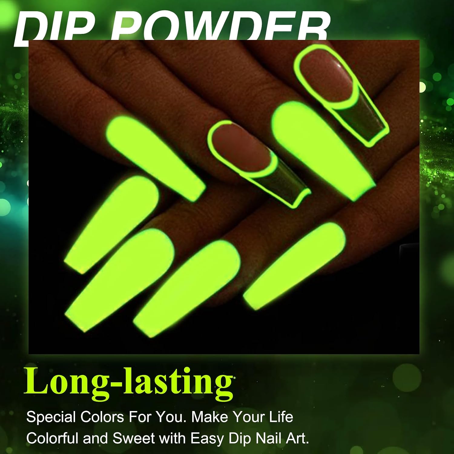 Glow in the Dark Dip Powder Set – Luminous Neon Dip Powder for Nails, Long-Lasting Fluorescent Nail Powder, Easy Application, Nail Art Design for Natural Nails, Acrylic Nails & Tips,Dip-28g-YG-1