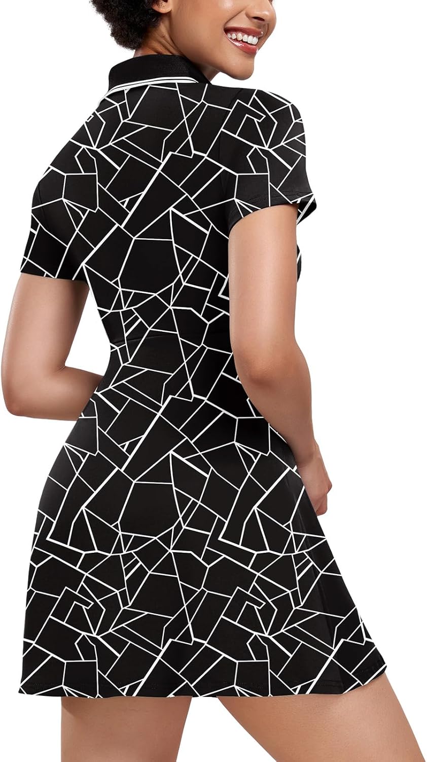 Womens Tennis Dresses Golf Dress Short Sleeve with Shorts Workout Athletic Dress - Image 3