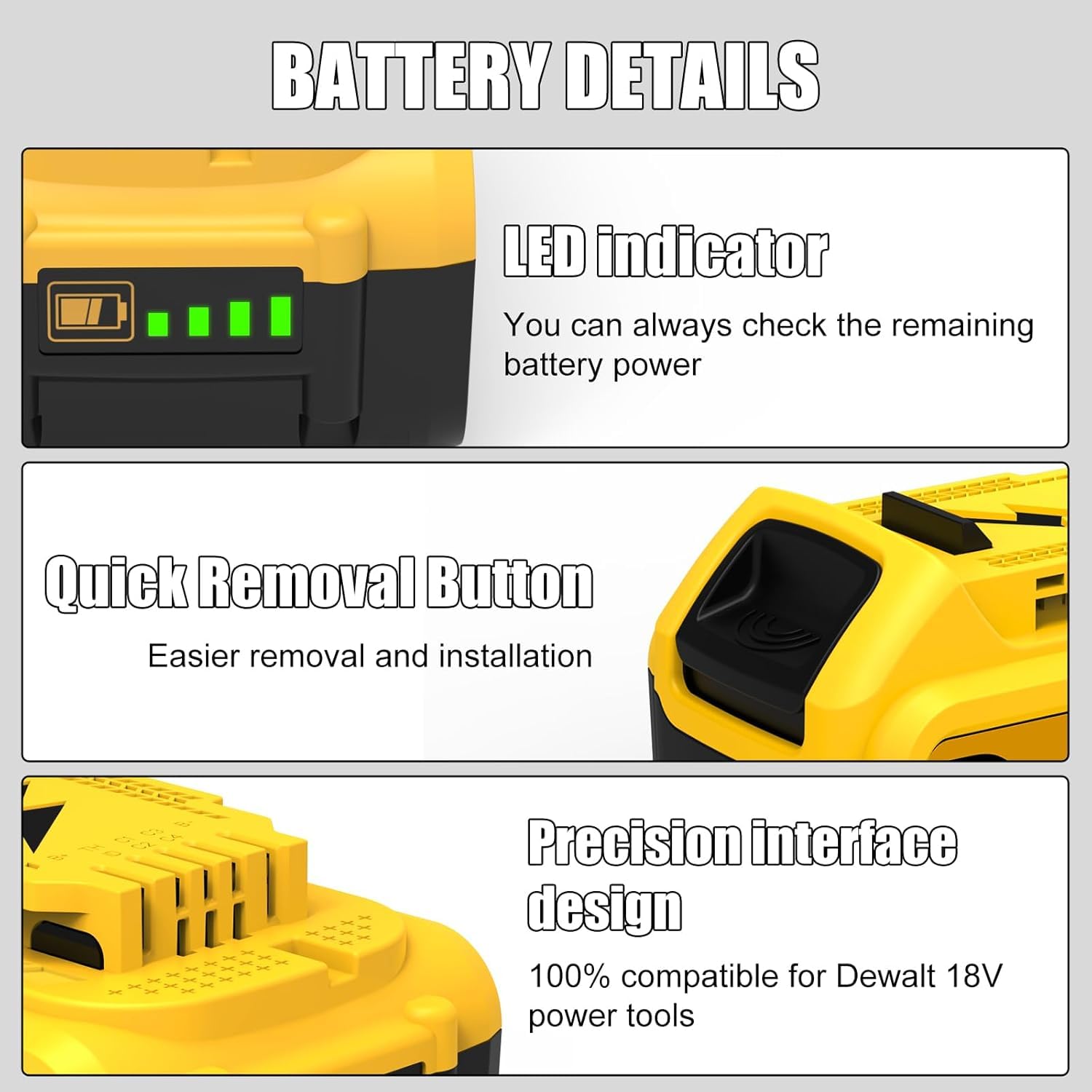 2 Piezas baterías de Repuesto de 18 V 5000 mAh para Dewalt DCB184, DCB183, DCB184B-XJ, DCB183-XJ, DCB182, DCB182-XJ, DCB181, DCB181-XJ, para Herramientas eléctricas con indicador LED