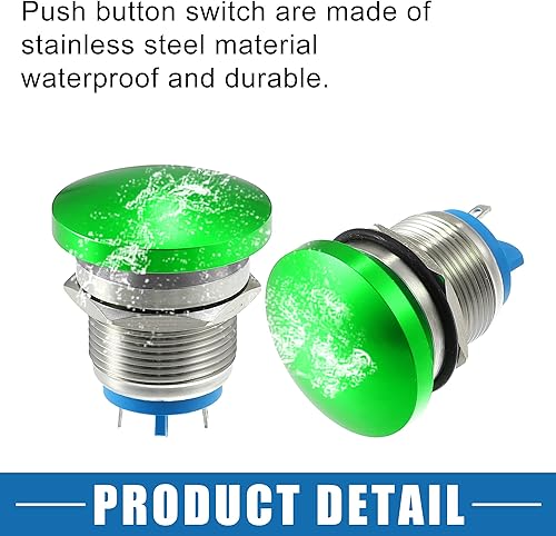 Vista 27 de Impermeable IP65 Momentaria Cabeza de Seta Interruptor de Botón para Coche Metal 0.748 in 3A 250V Botón Interruptor Azul (Juego de 2)
