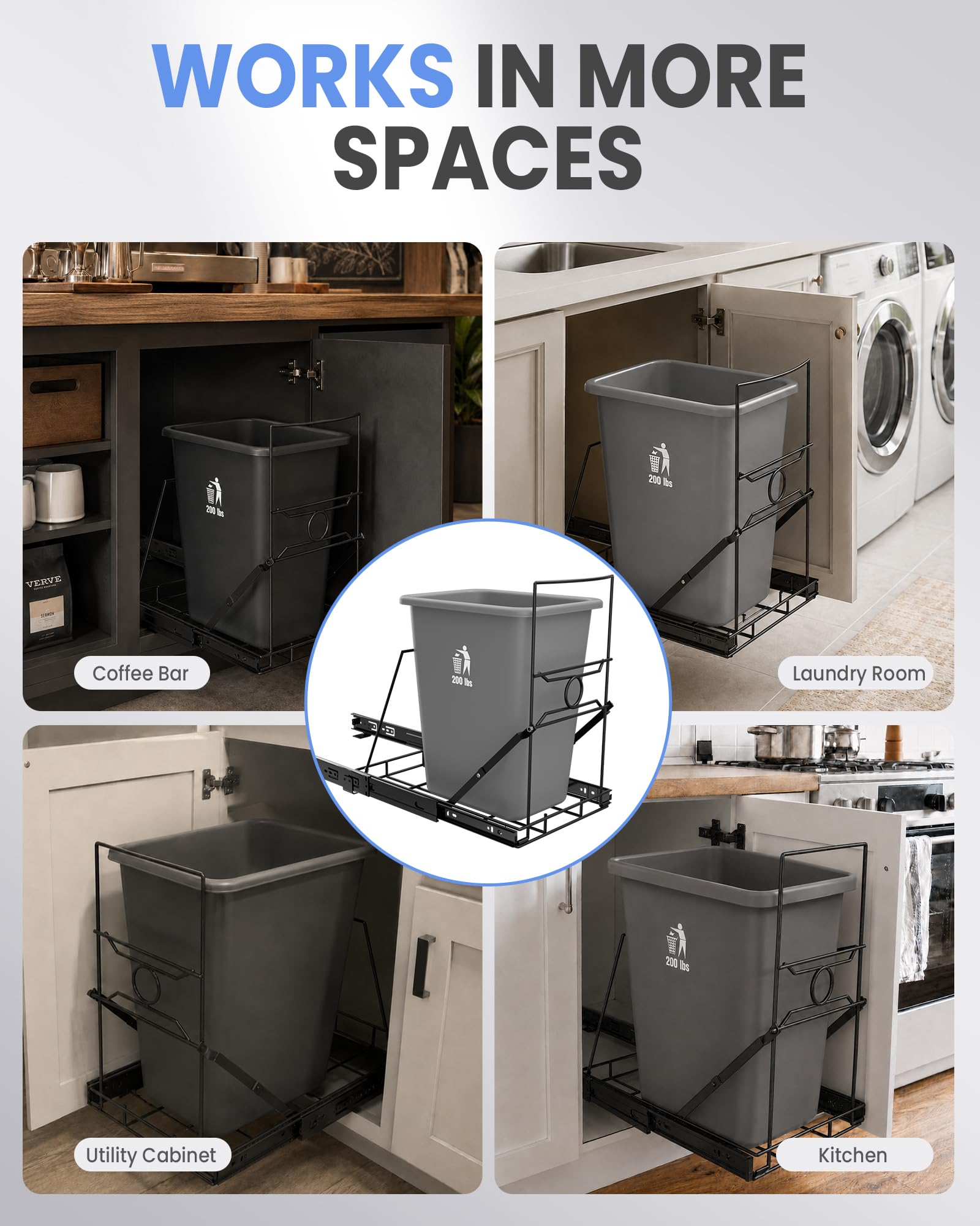 Pull Out Trash Can Organizer - Slide Out Kitchen Storage -9