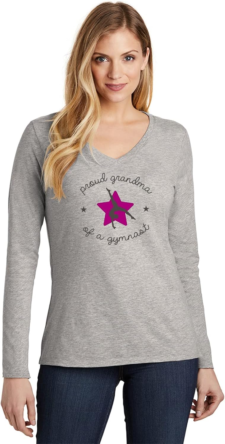 Gymnastics Proud Grandma of a Gymnast Womens V-Neck Long Sleeve Shirt