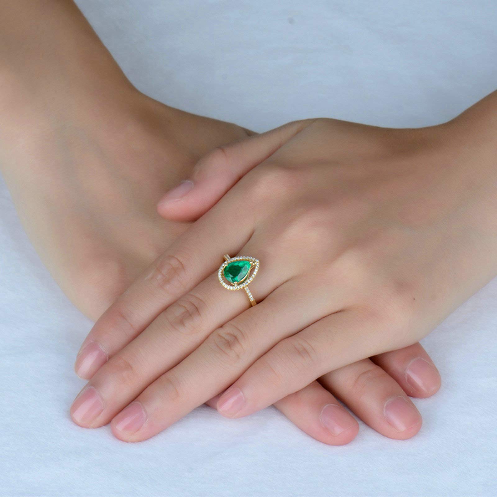 Obrączka ślubna ze złota 750 585 375 damska, rozmiar 47-65, pierścionek zaręczynowy, dla kobiet, krople z szmaragdem 1,5 ct i moissanit 0,17 ct