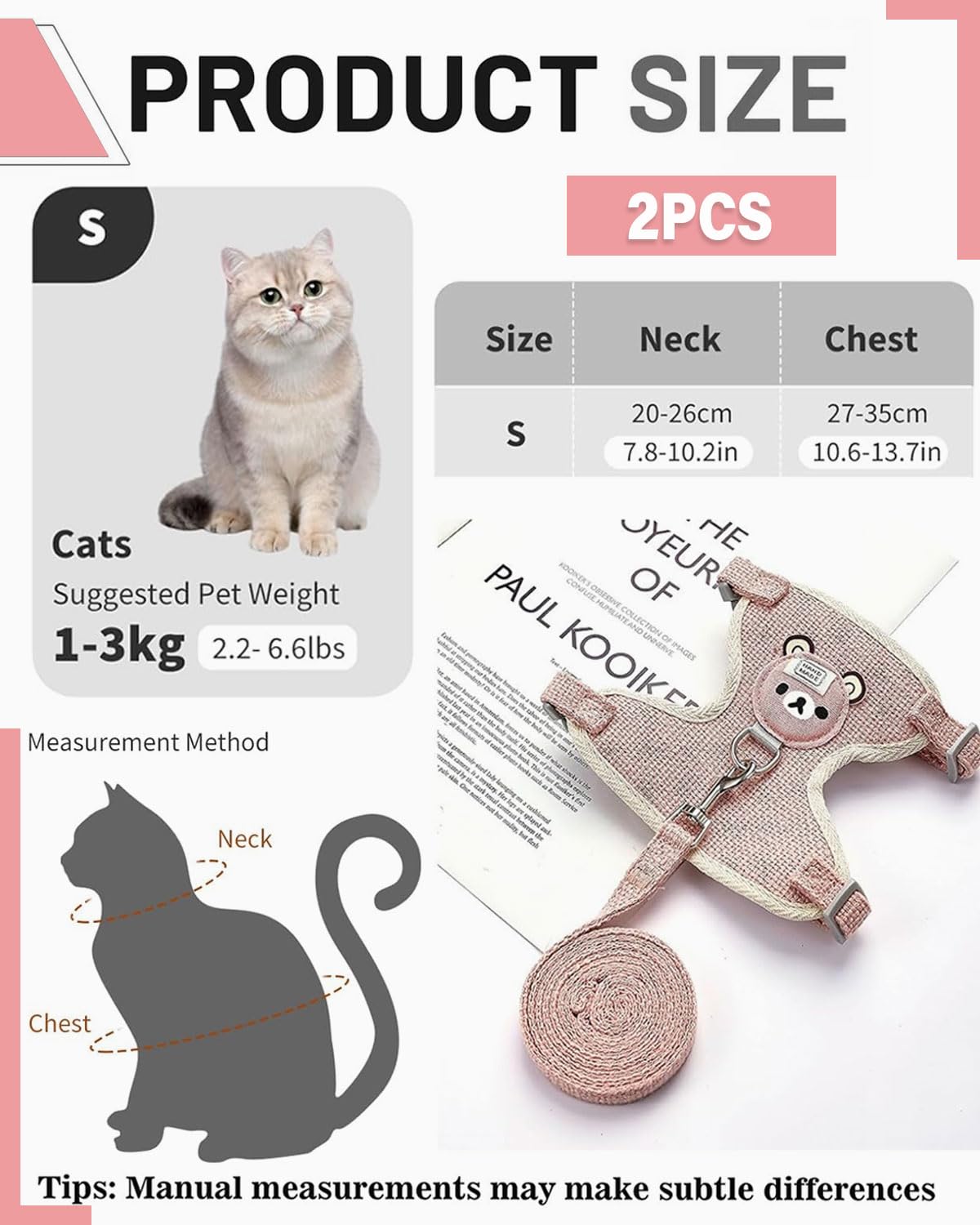laisse pour lapin accessoires,1pcs Harnais pour petits animaux,harnais pour lapin,colliers et laisses pour Petits Animaux Compagnie,Chat,Hamster,Chiot,petits animaux,réglable,respirant(S)