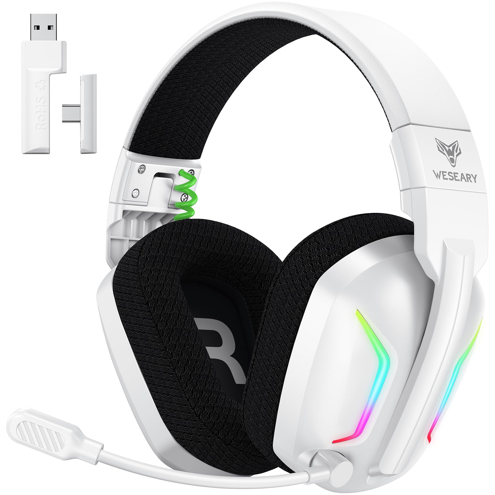 Słuchawki gamingowe bezprzewodowe WESEARY do PS5, PS4, PC, Mac, Switch, tryb dual-mode, niskie opóźnienie (2,4 GHz USB/typ C) i Bluetooth, słuchawki gamingowe z mikrofonem ENC