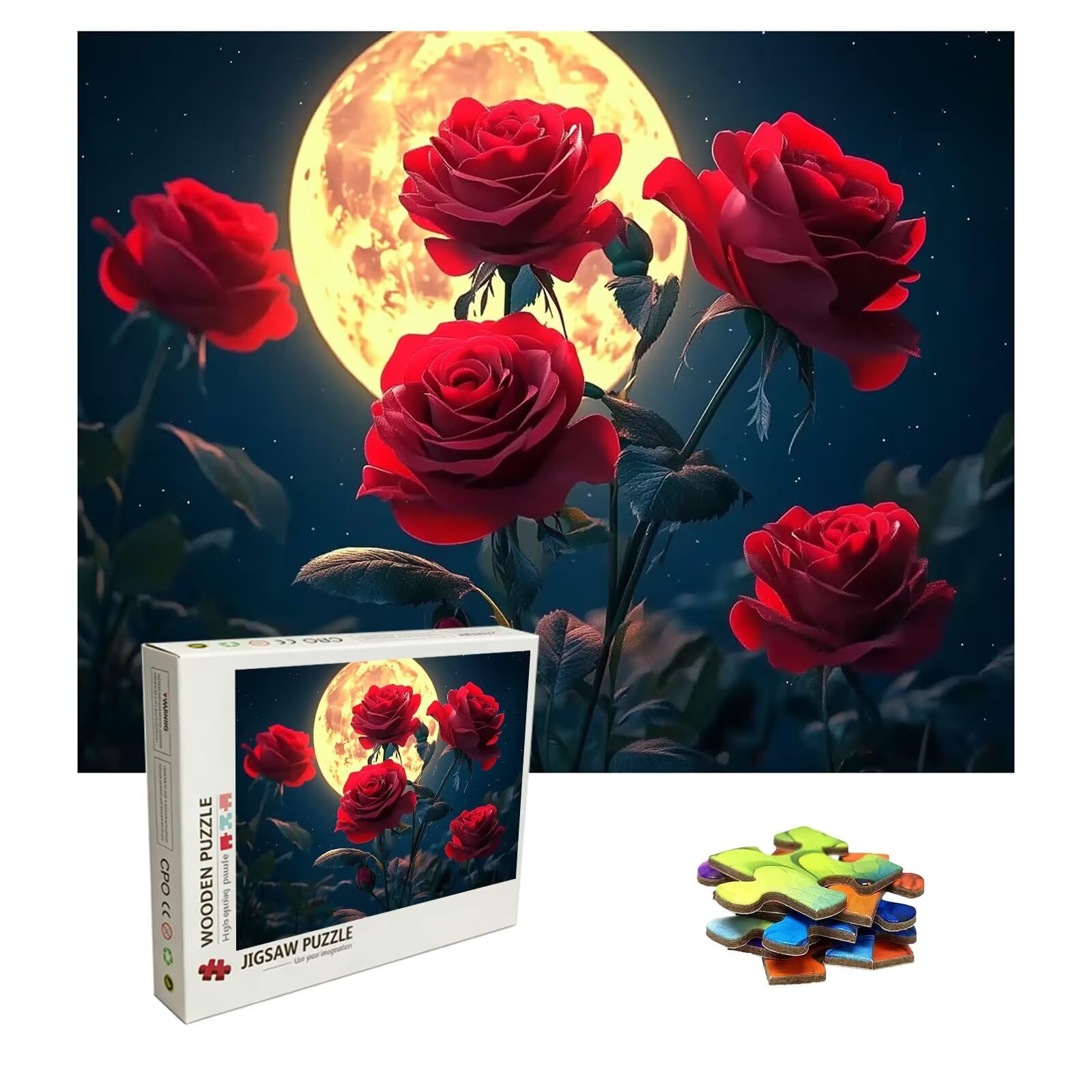 Puzzle z kwiatami, 5000 elementów, trudne puzzle, drewniane puzzle dla całej rodziny, zestaw "zrób to sam", dla dorosłych, nadają się jako dekoracja ścienna i prezenty dla kobiet, temat: księżyc 8p