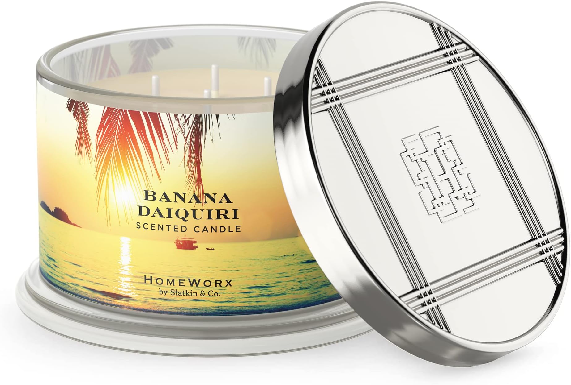 HomeworxPremium Scented 4-Wick Candle, Banana Daiquiri, by Slatkin & Co - 18 oz - Long-Lasting Jar Candle, 30-55 Hours Burn Time - Sweet Banana, Coconut Froth, Dark Rum & Sugared Musk