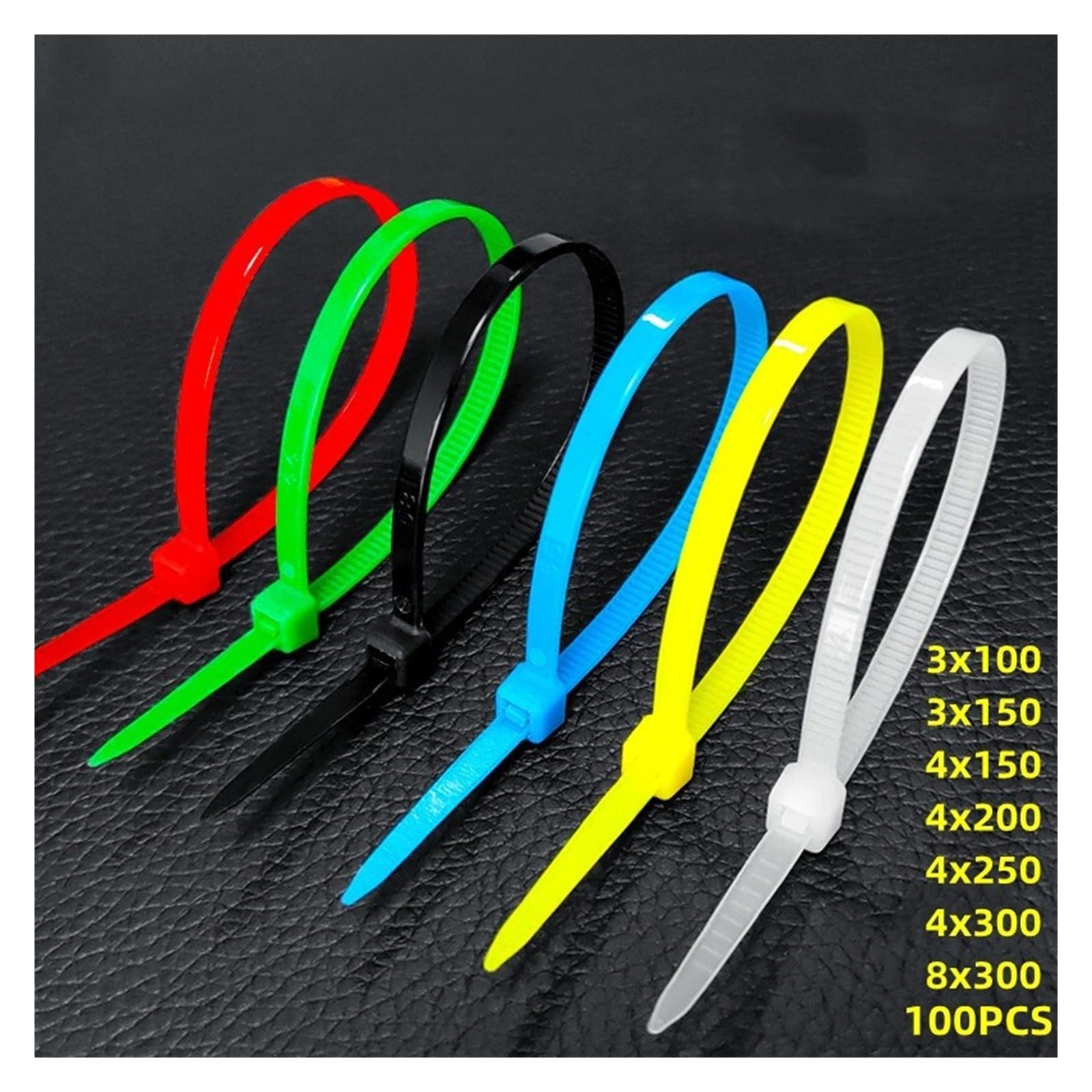 Samozaciskające nylonowe opaski zaciskowe do kabli, organizer, 100 szt., 3 x mm ~ 5 * 300(Red,3x150mm100PCS)
