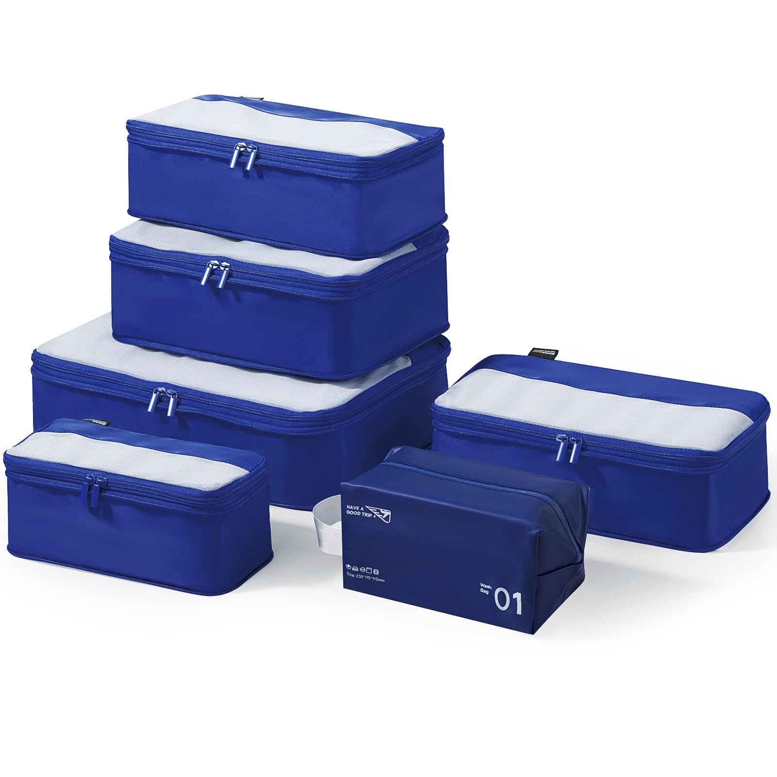 6 Set Compression Packing Cubes for Travel Essentials, Luggage Organizers for Suitcases (Dark Blue)