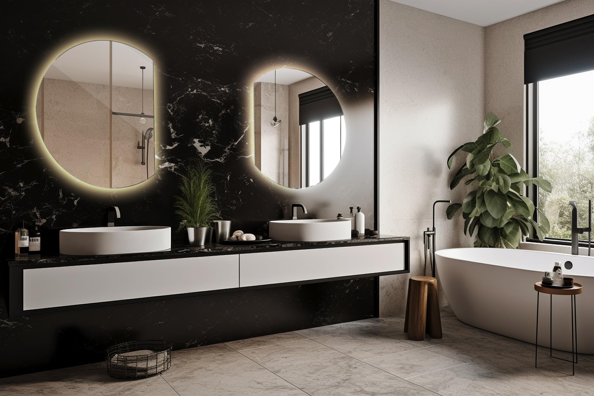 Tulup 3 Couleurs Miroir 74x90 cm Couleur Chaude de Maquillage avec Lumière Miroir Mural pour la Salle de Bains et la Cuisine LED Illuminé pour Le Salon Irrégulier Circulaire