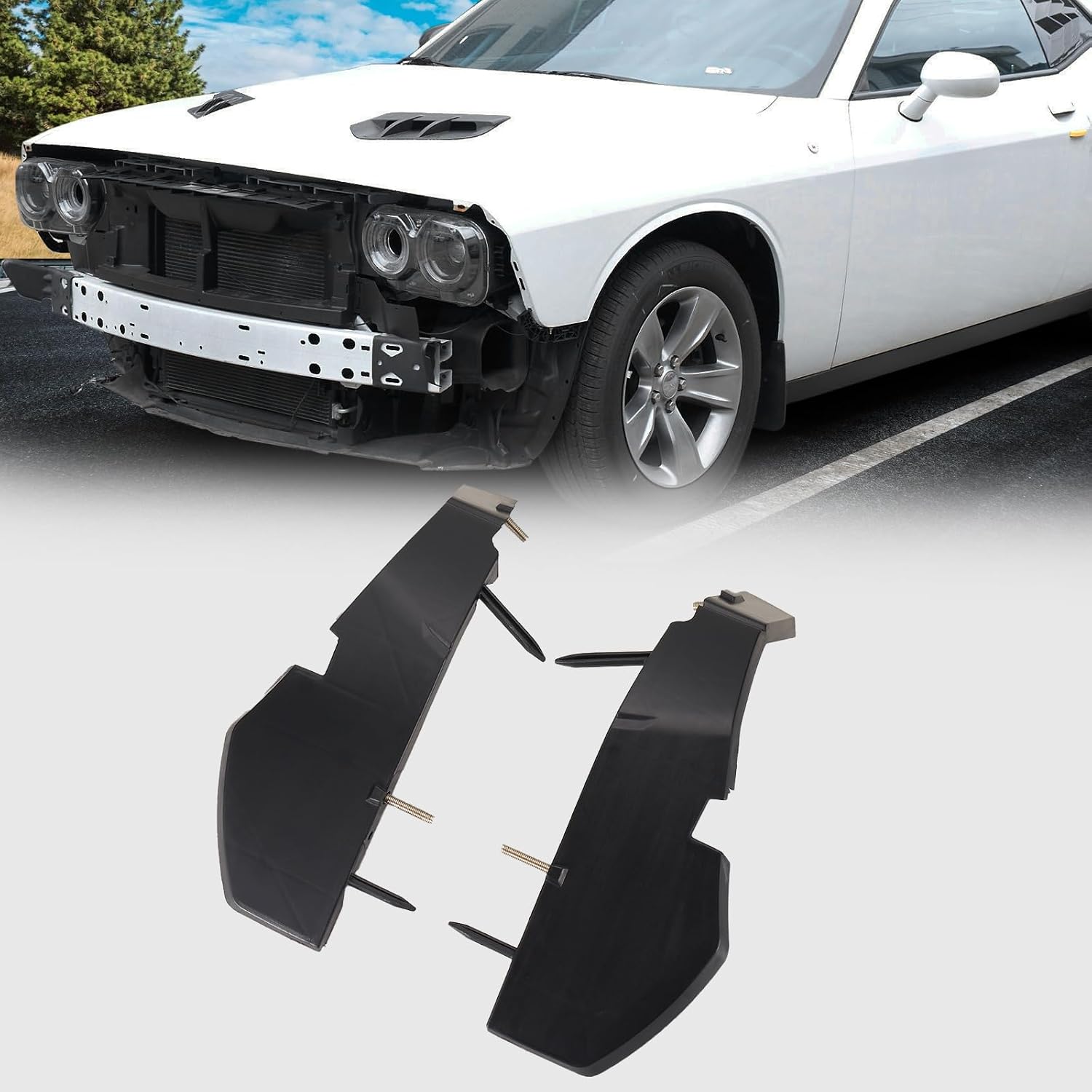 HAKA TOUGH Front Bumper Support Brackets Cover Retainer for Dodge Challenger 2015-2022 Accessories, Left & Right Bumper Bracket Cover Mount Support for Challenger 15-22, Replace 68375013AA 68375014AA