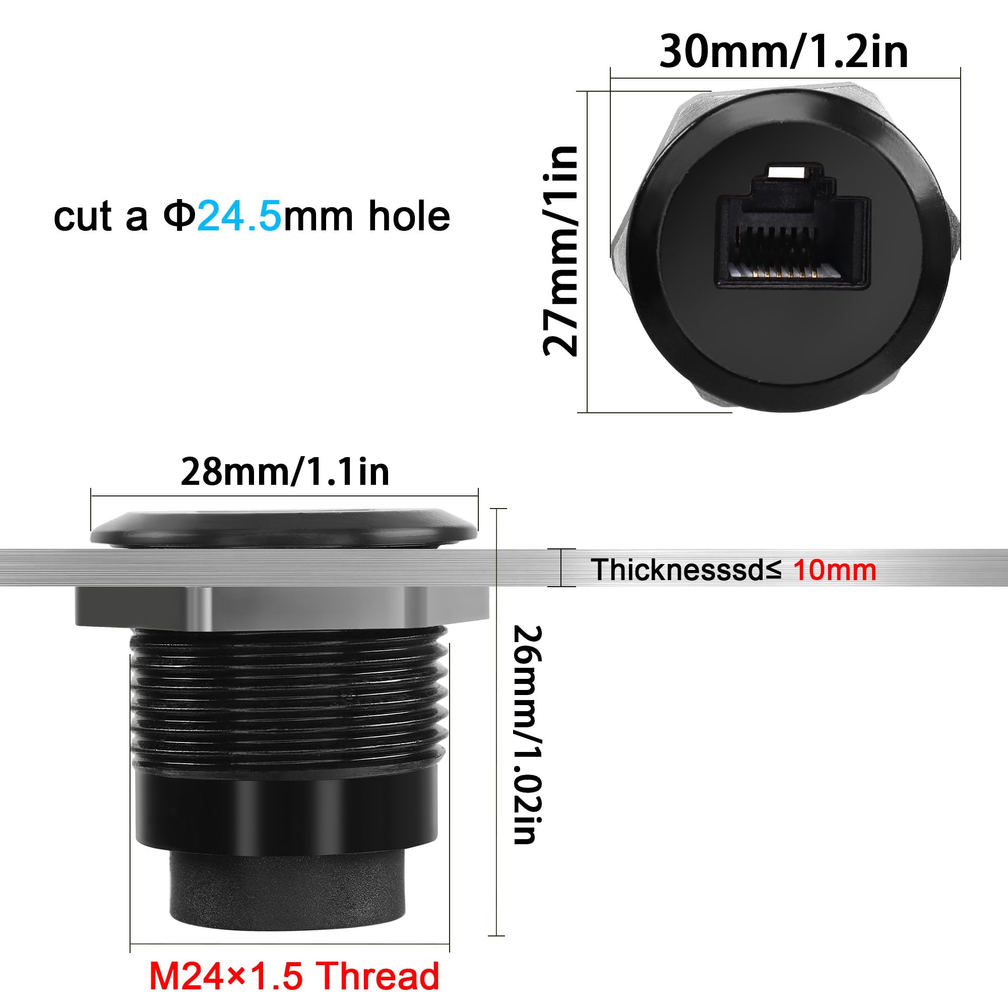 RJ11/RJ12 Durchführungsadapter - Panelmontage Für Telefoninstallation