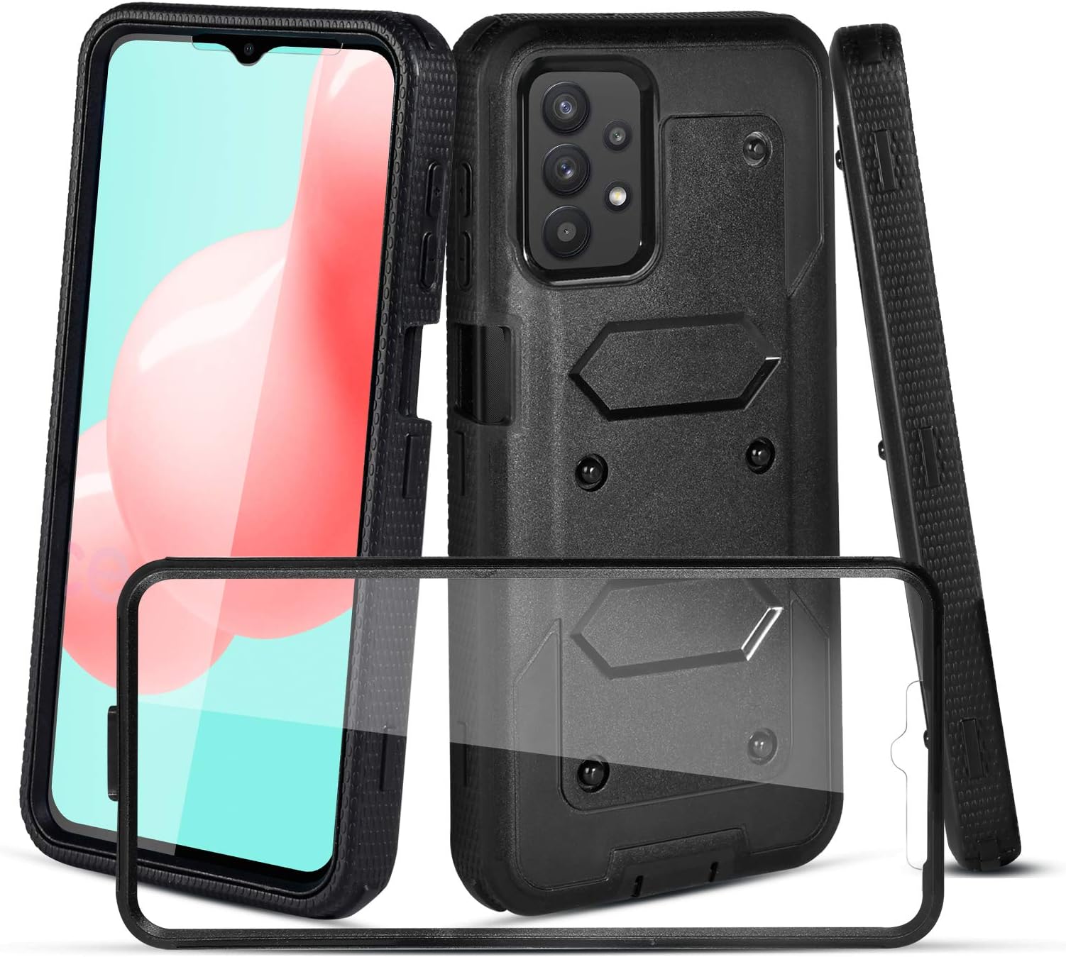 CaseTank Compatible with Samsung Galaxy A32 5G Case,Galaxy A32 5G Case W [Built-in Screen Protector] Heavy Duty Shockproof Full-Body Protective Armor Cover Case for Samsung A32 5G,Black