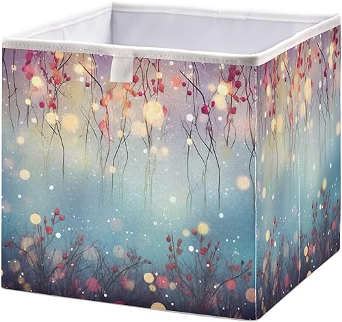 Miniatura 1 de Christmas Branches Snowflakes Cube Storage Bin Fabric Storage Cubes Large Storage Baskets for Shelves Collapsible Cube Organizer Bins for Shelves