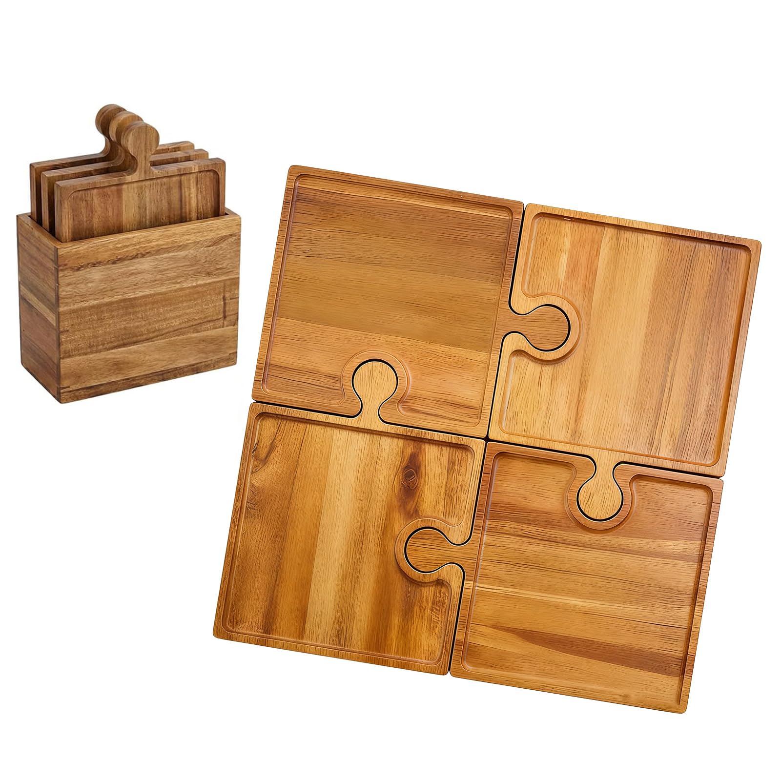 Juego de 4 tablas de embutidos de madera de fácil montaje, perfecto para entretenimiento y presentaciones, bandeja ideal para servir queso, carne, frutas y aire acondicionado
