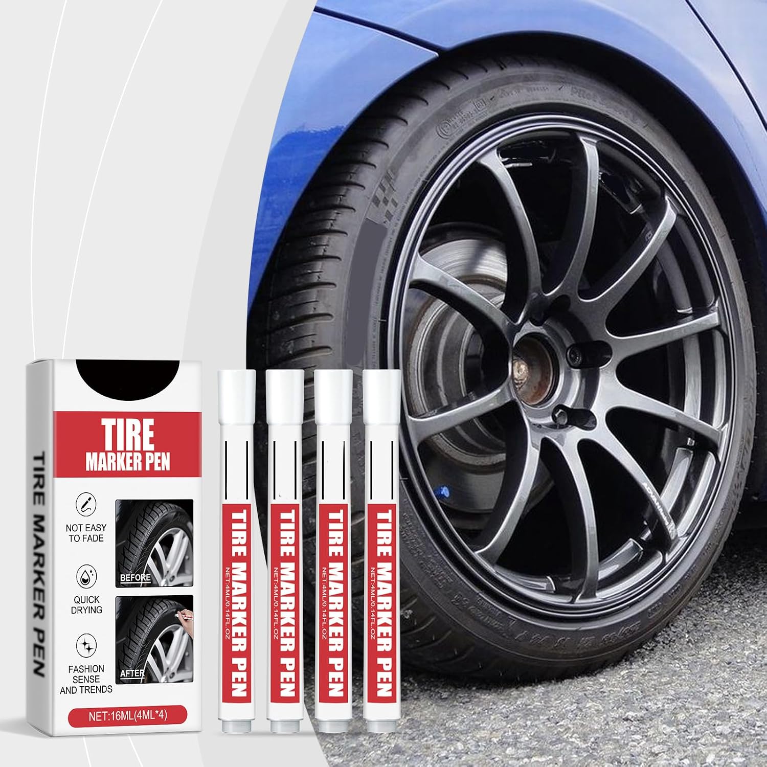 Of 4 White Tire Labeling Marker Pens, Ergonomic