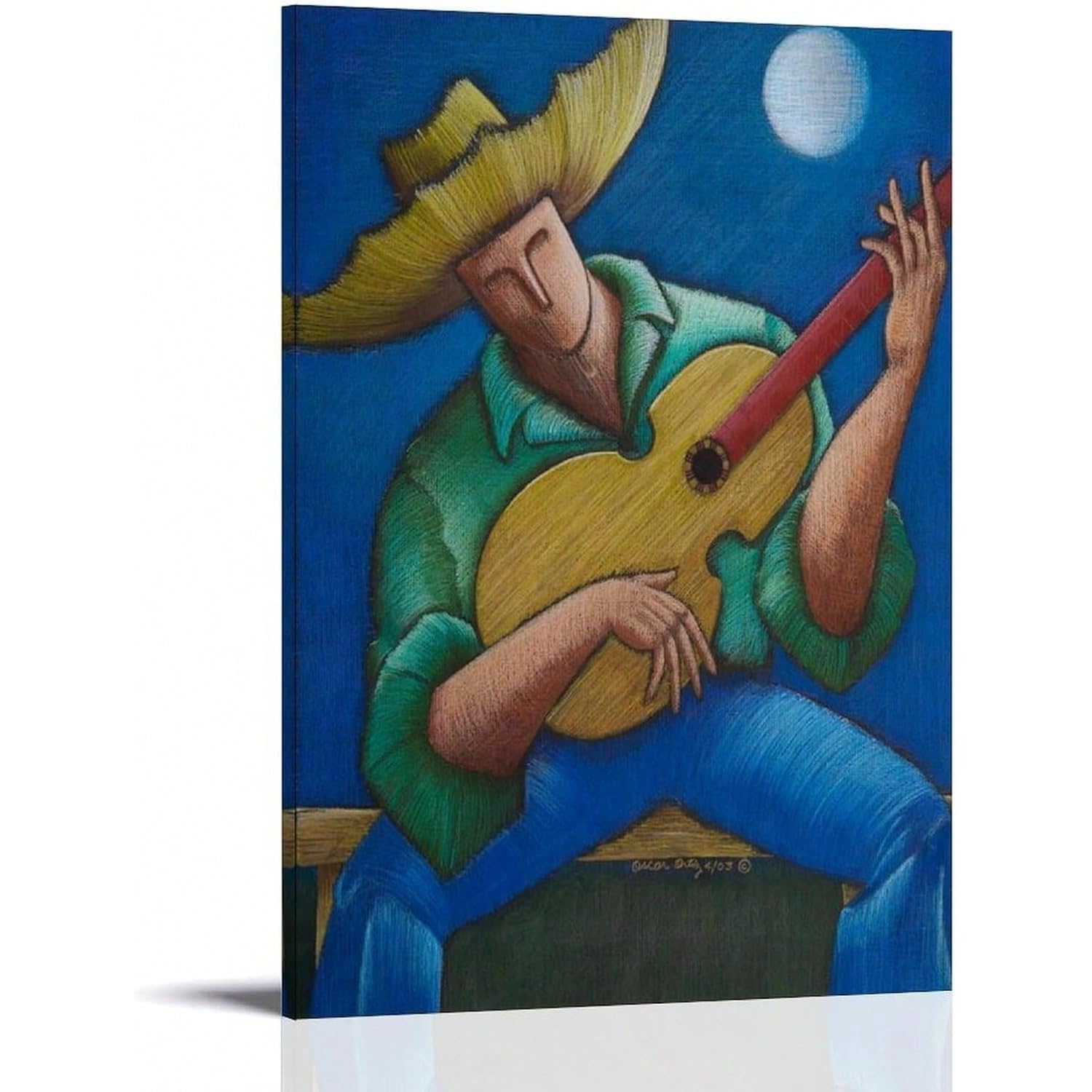 AIHNBF Pittura astratta per suonatore di chitarra artistica da parete – Moderno Blu Giallo Musicista Pittura per soggiorno camera da letto – Musica Folk Art Print, 50 x 75 cm